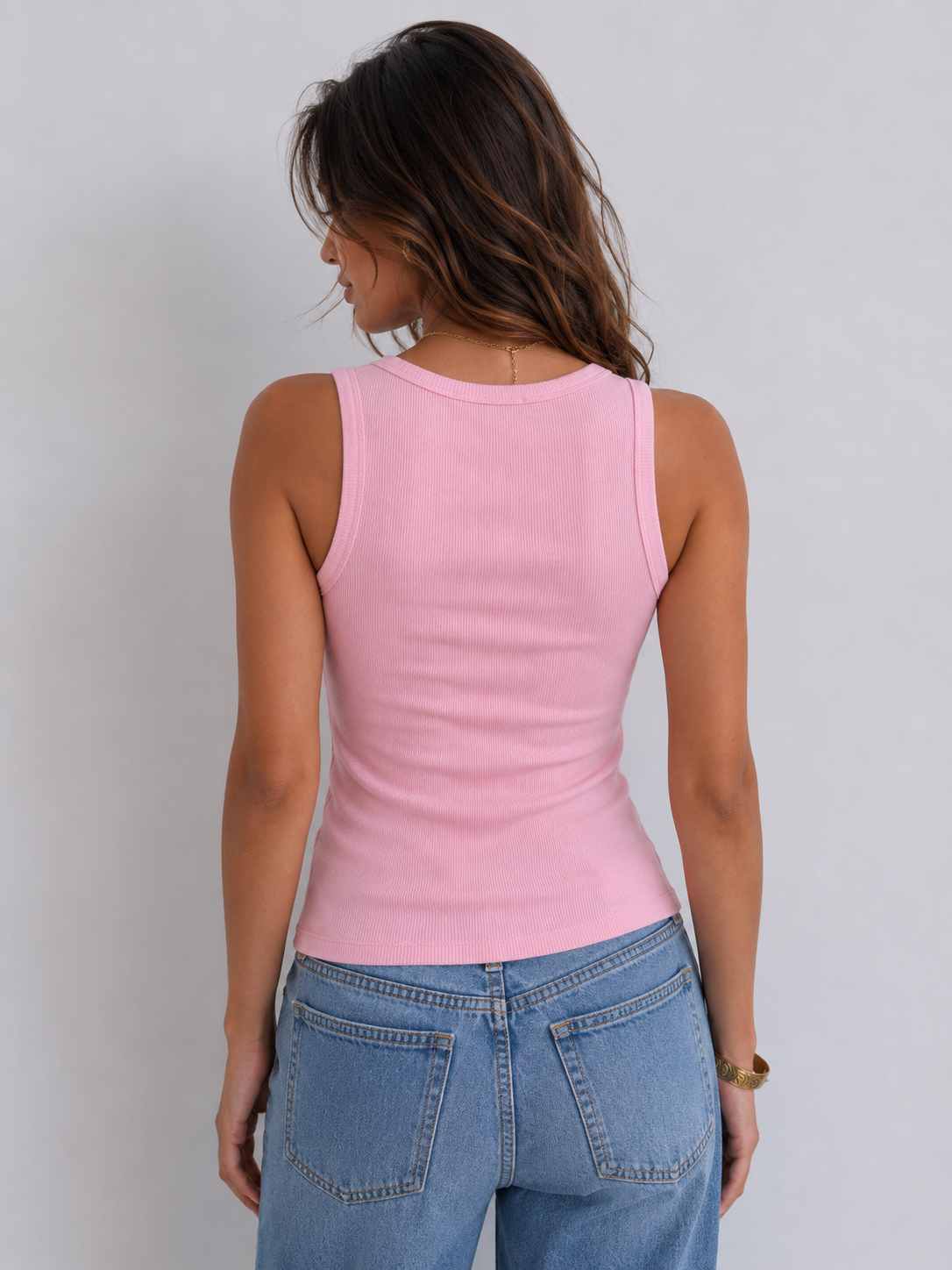 Ribbed U-Neck Tank Top – Pink Top CIZARO - Cizaro Jeans
