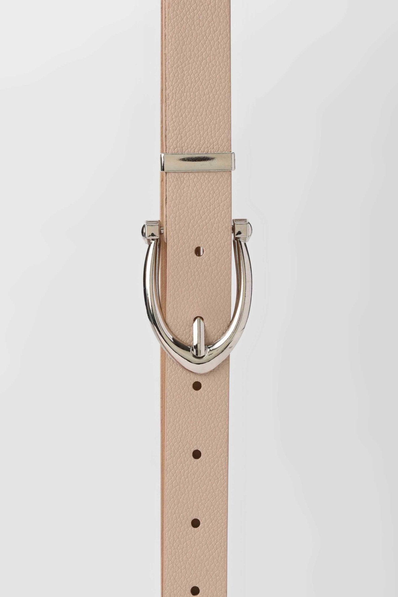 Belt | Nude Textured Belt with Curved Silver Buckle – Soft Neutral Classic Belt - Acc CZBELT - Cizaro Jeans
