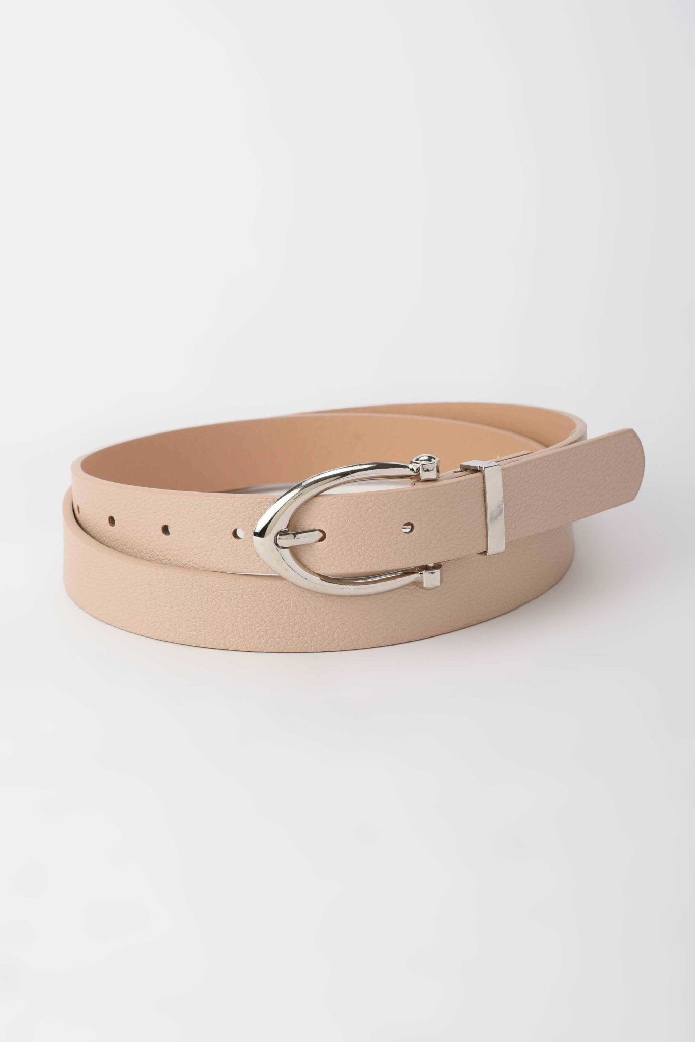 Belt | Nude Textured Belt with Curved Silver Buckle – Soft Neutral Classic Belt - Acc CZBELT - Cizaro Jeans
