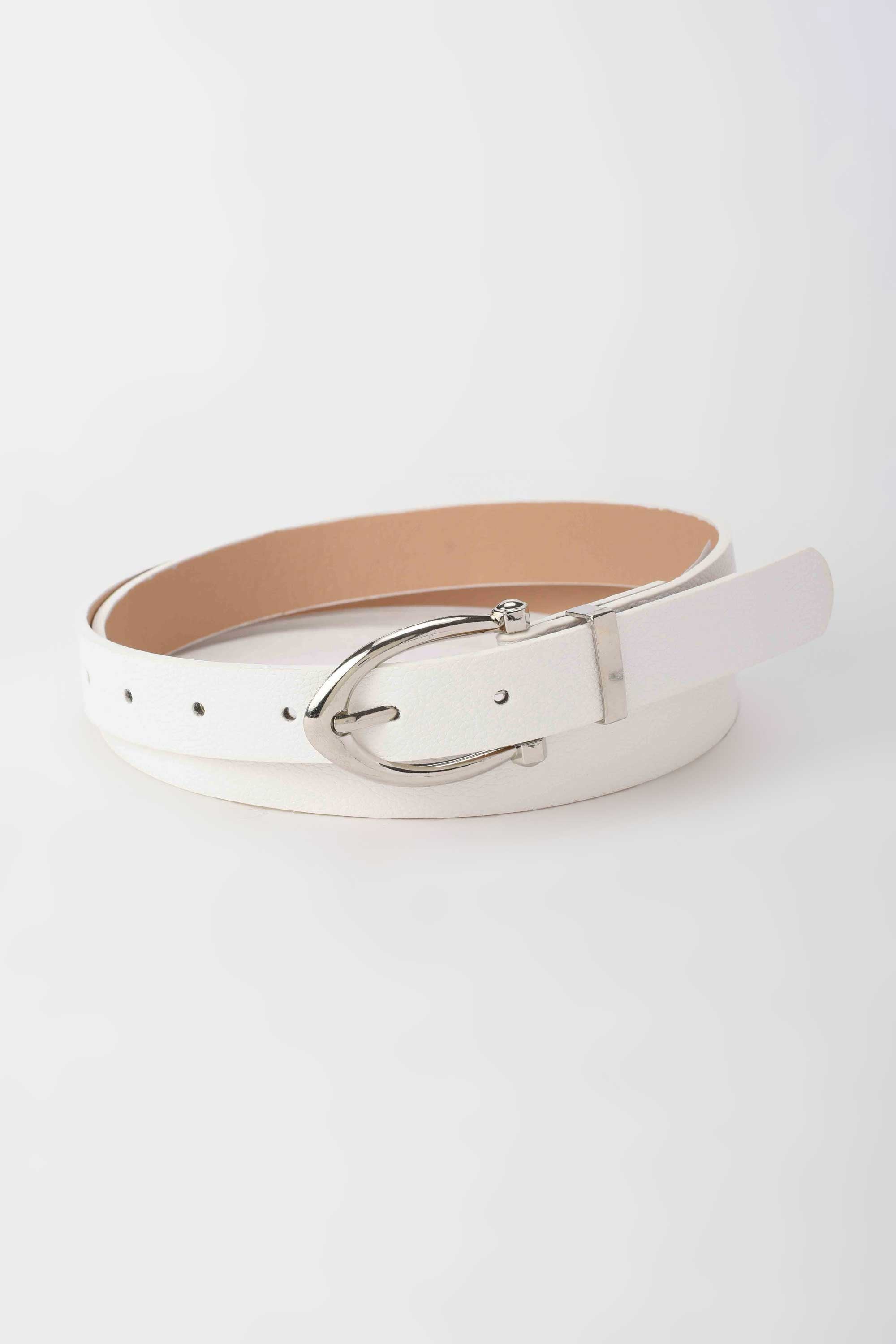 Belt | White Textured Belt with Curved Silver Buckle – Crisp & Classic Finish Belt - Acc CZBELT - Cizaro Jeans