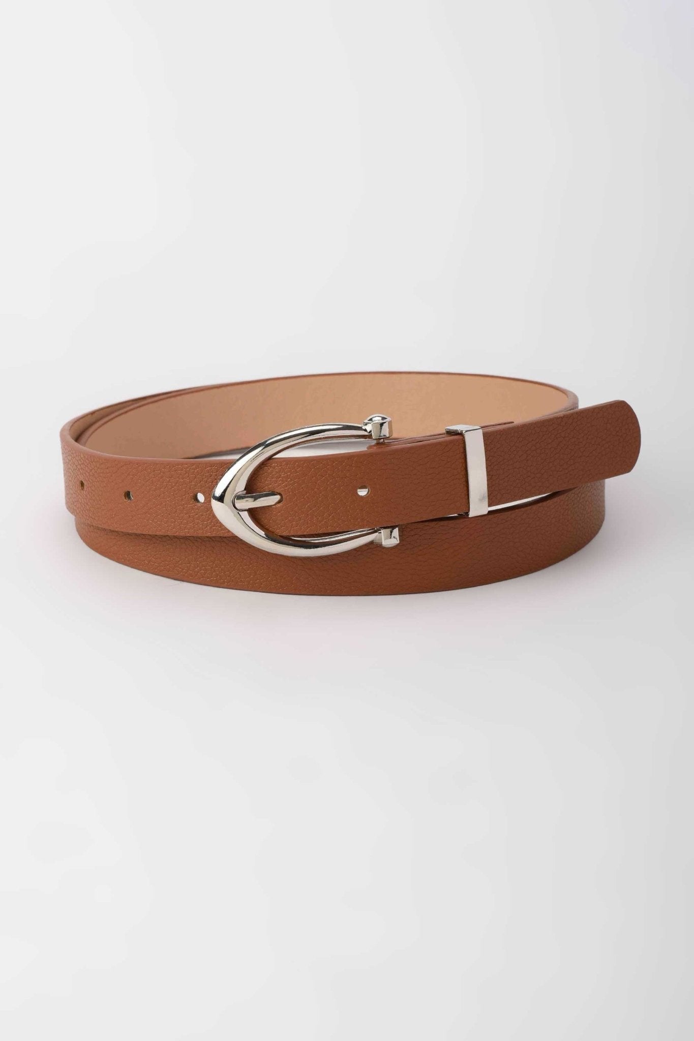 Belt | Tan Textured Belt with Curved Silver Buckle – Everyday Essential Belt - Acc CZBELT - Cizaro Jeans