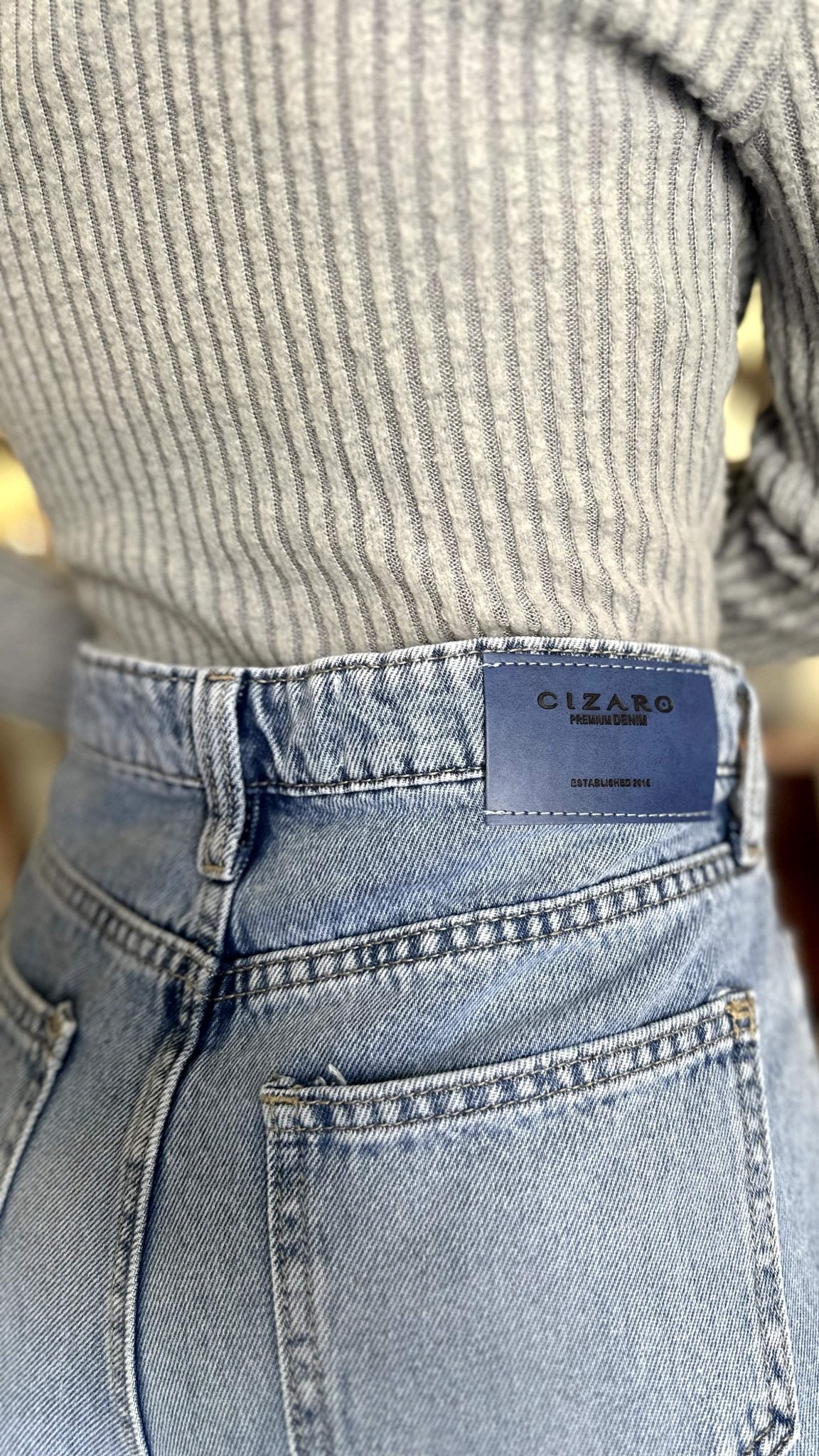 Classic Straight Leg - Light Blue Unfinished Hem Jeans. Straight Leg CIZARO    - Cizaro Jeans