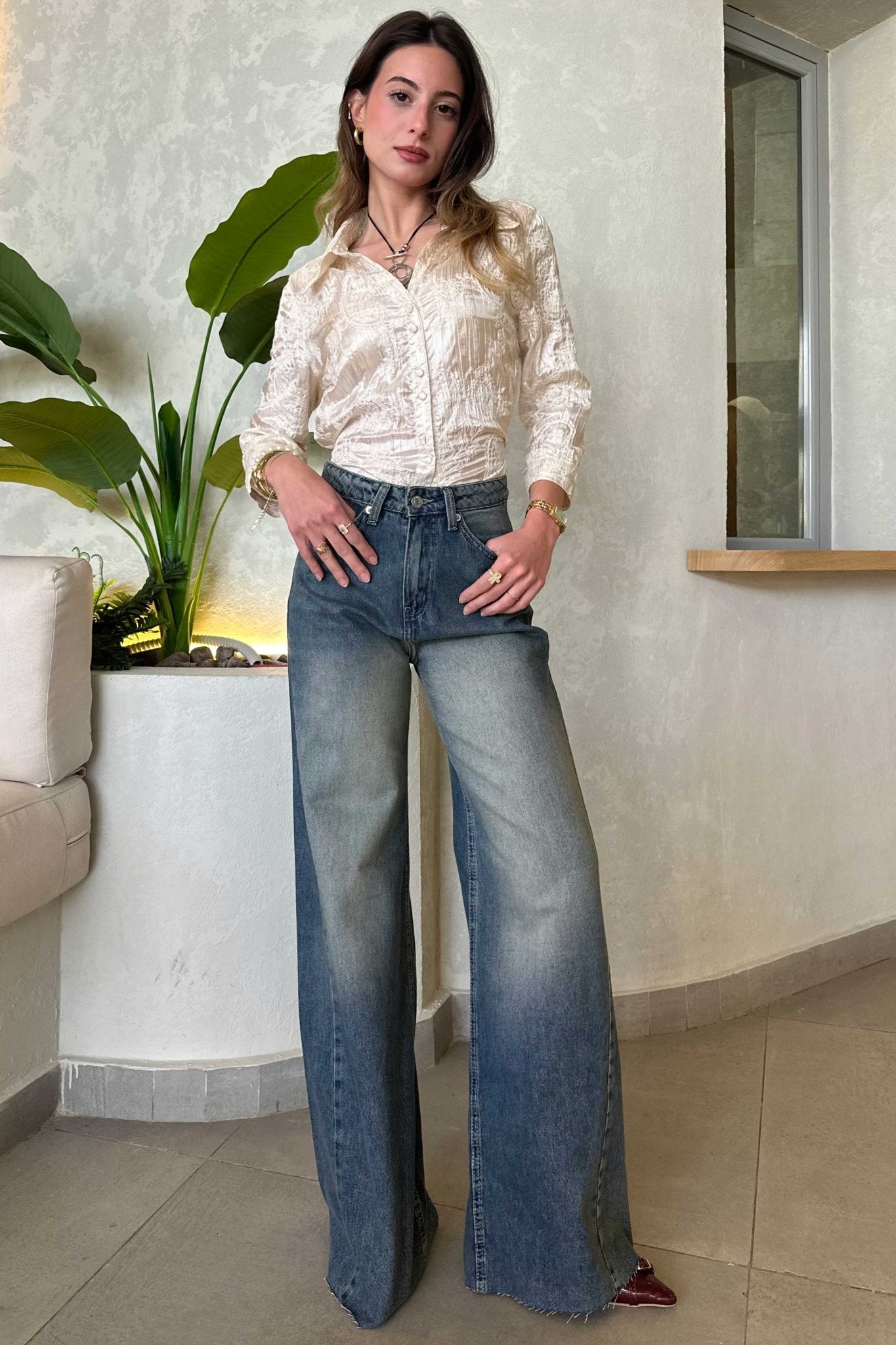 Super Baggy | High-Waist Faded Vintage Blue Jeans Baggy CIZARO - Cizaro Jeans