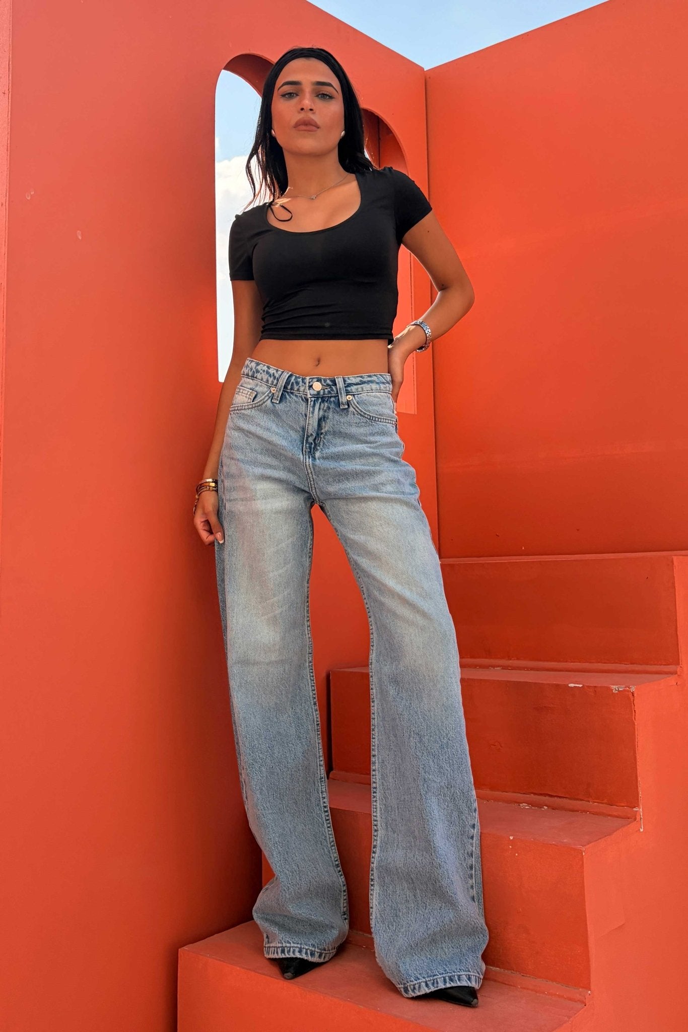 Wide Leg – Mid Rise Light Vintage Blue Jeans Wide-Leg CIZARO - Cizaro Jeans