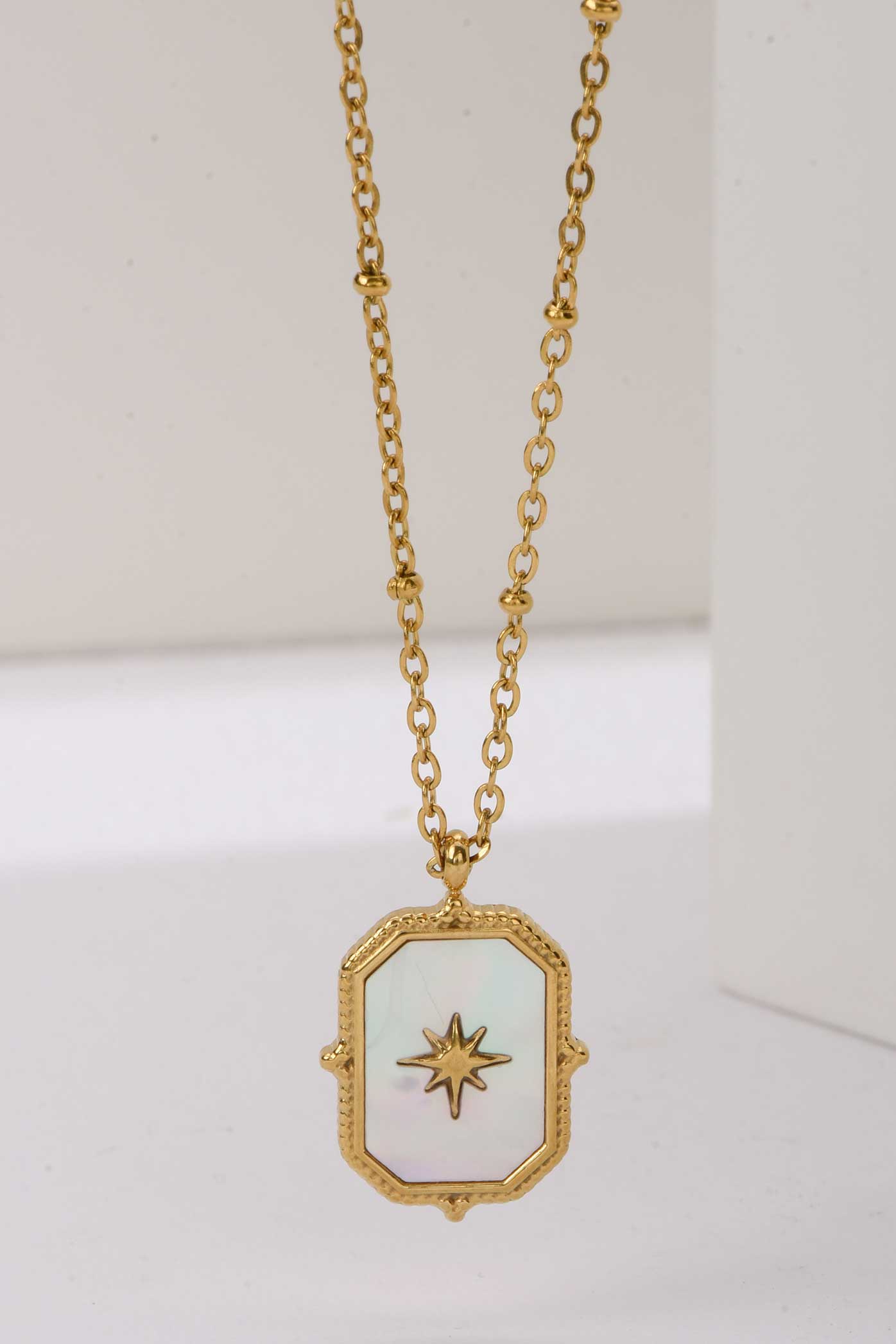 Stainless Steel Necklace | Gold Framed Star Pendant with Mother of Pearl NECKLACE Accessories - Cizaro Jeans