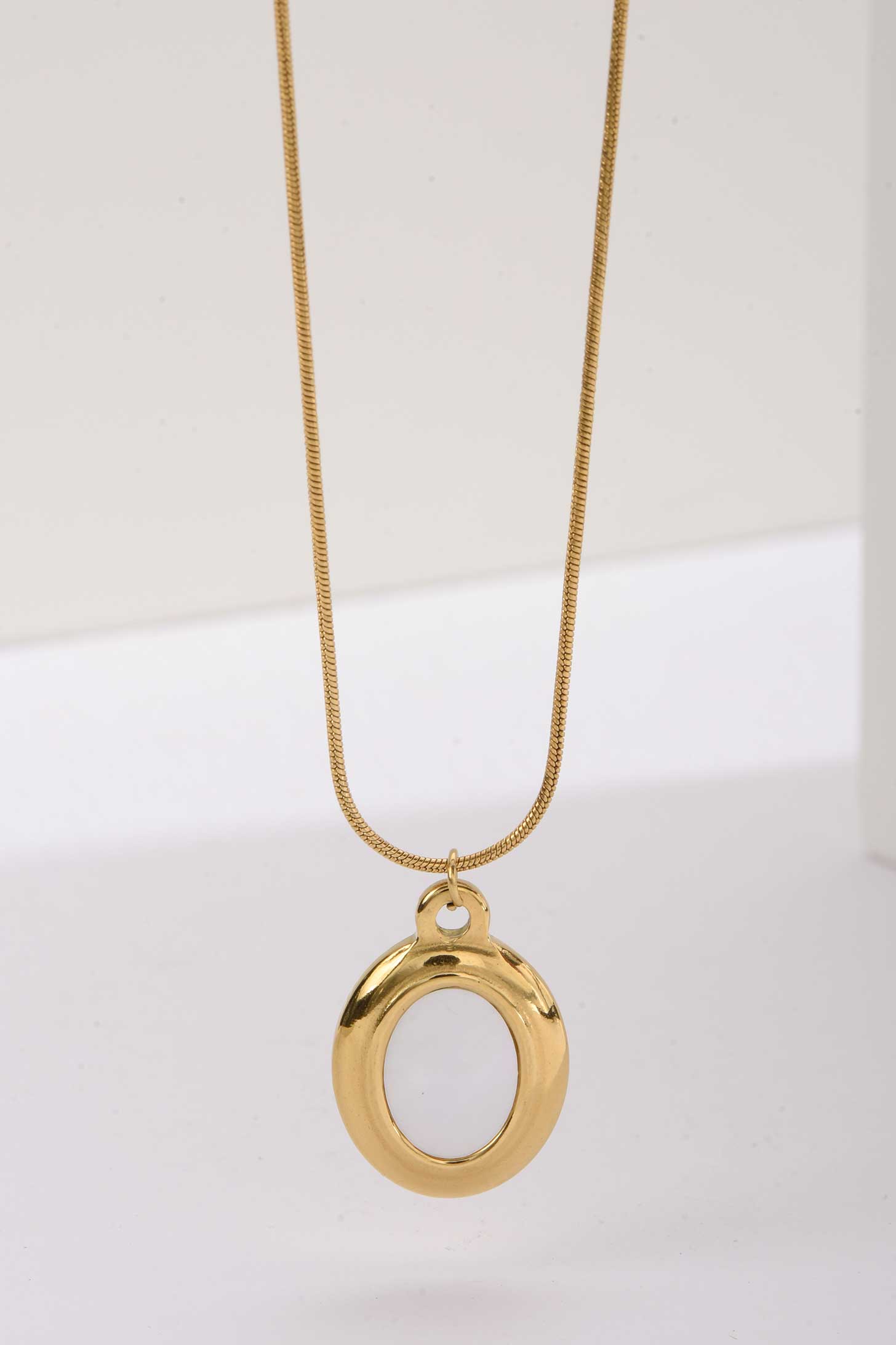 Stainless Steel Necklace | Gold Rounded Oval Pendant with Enamel Inlay NECKLACE Accessories - Cizaro Jeans