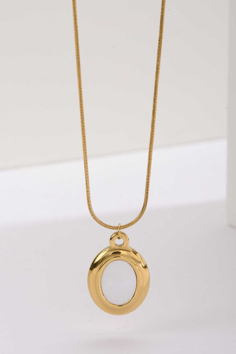 Stainless Steel Necklace | Gold Rounded Oval Pendant with Enamel Inlay Accessories Accessories - Cizaro Jeans