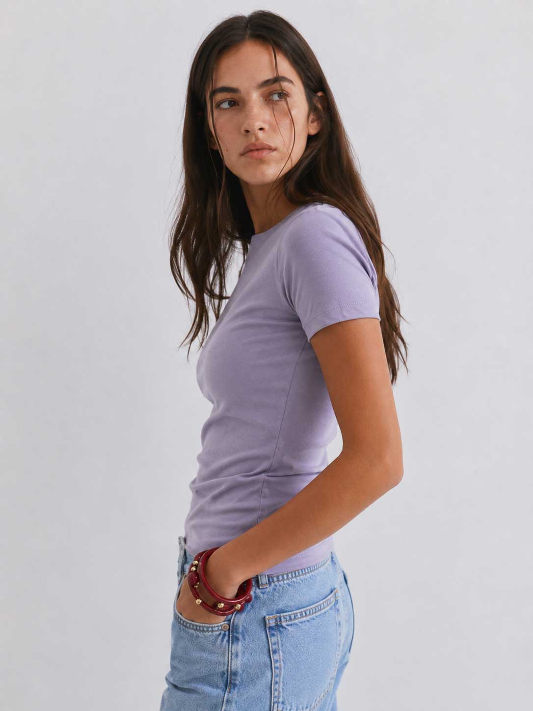 Double-Layer Fitted Short Sleeve Crew-Neck Top – Mauve) Top CIZARO - Cizaro Jeans