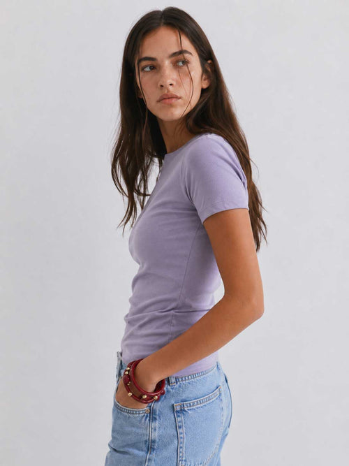 Double-Layer Fitted Short Sleeve Crew-Neck Top – Mauve) Top CIZARO - Cizaro Jeans