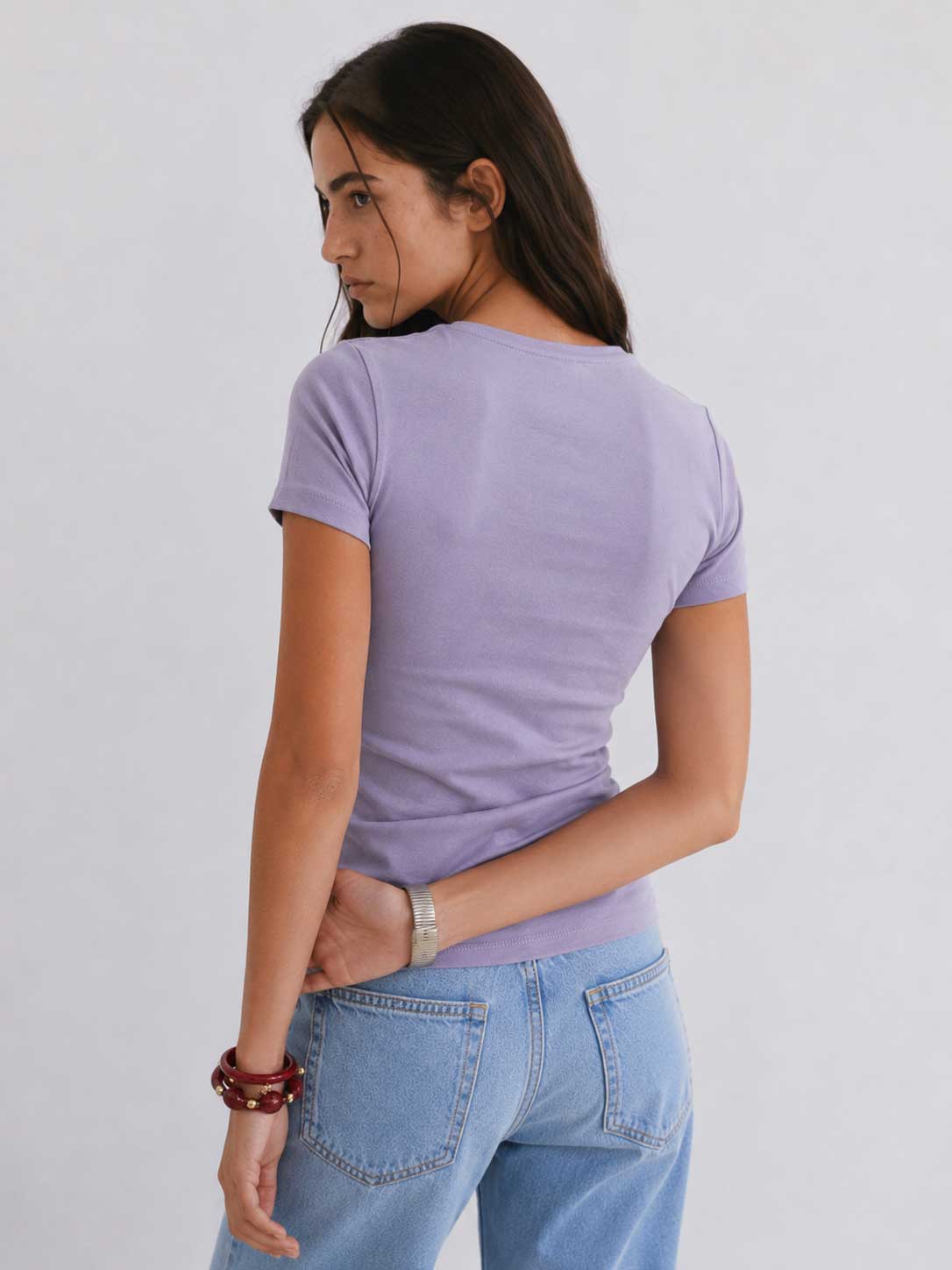 Double-Layer Fitted Short Sleeve Crew-Neck Top – Mauve) Top CIZARO - Cizaro Jeans