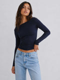 Double-Layer Fitted long Sleeve Boat-neck Top _ Navy