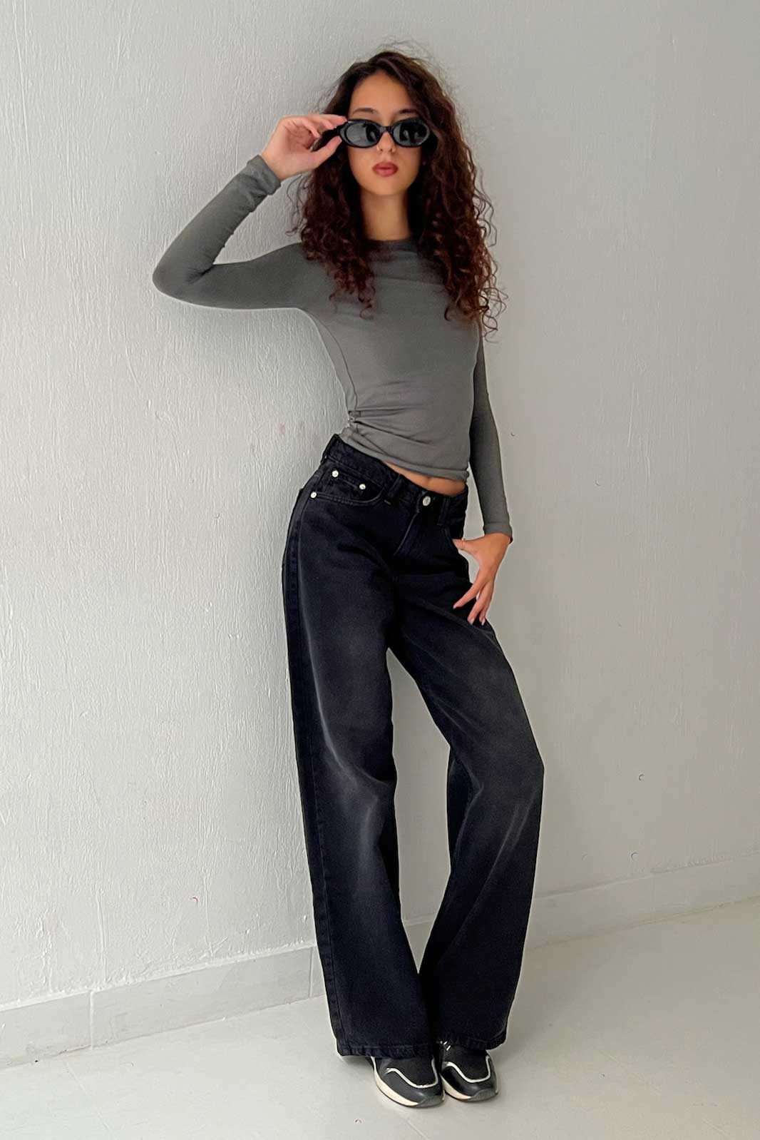 Baggy – Mid Rise Washed Black Jeans Baggy CIZARO - Cizaro Jeans