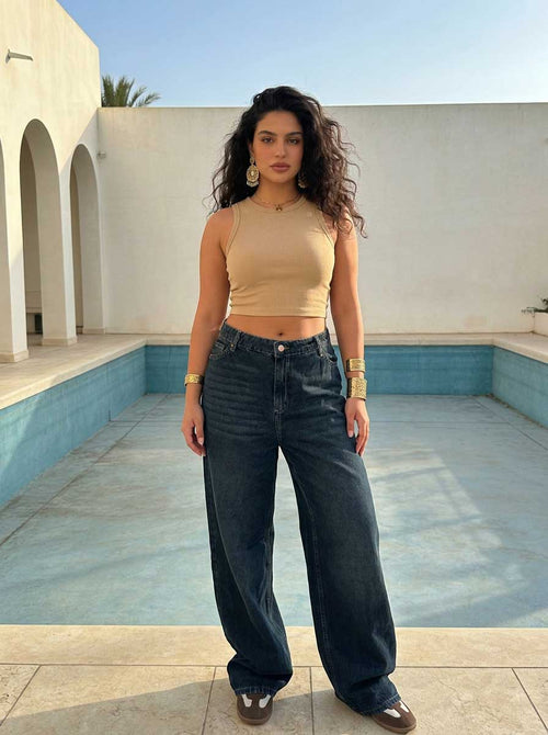 Curvy Fit Baggy – High-Waist Dark Vintage Blue Jeans Baggy - Curvy Fit CIZARO - Cizaro Jeans
