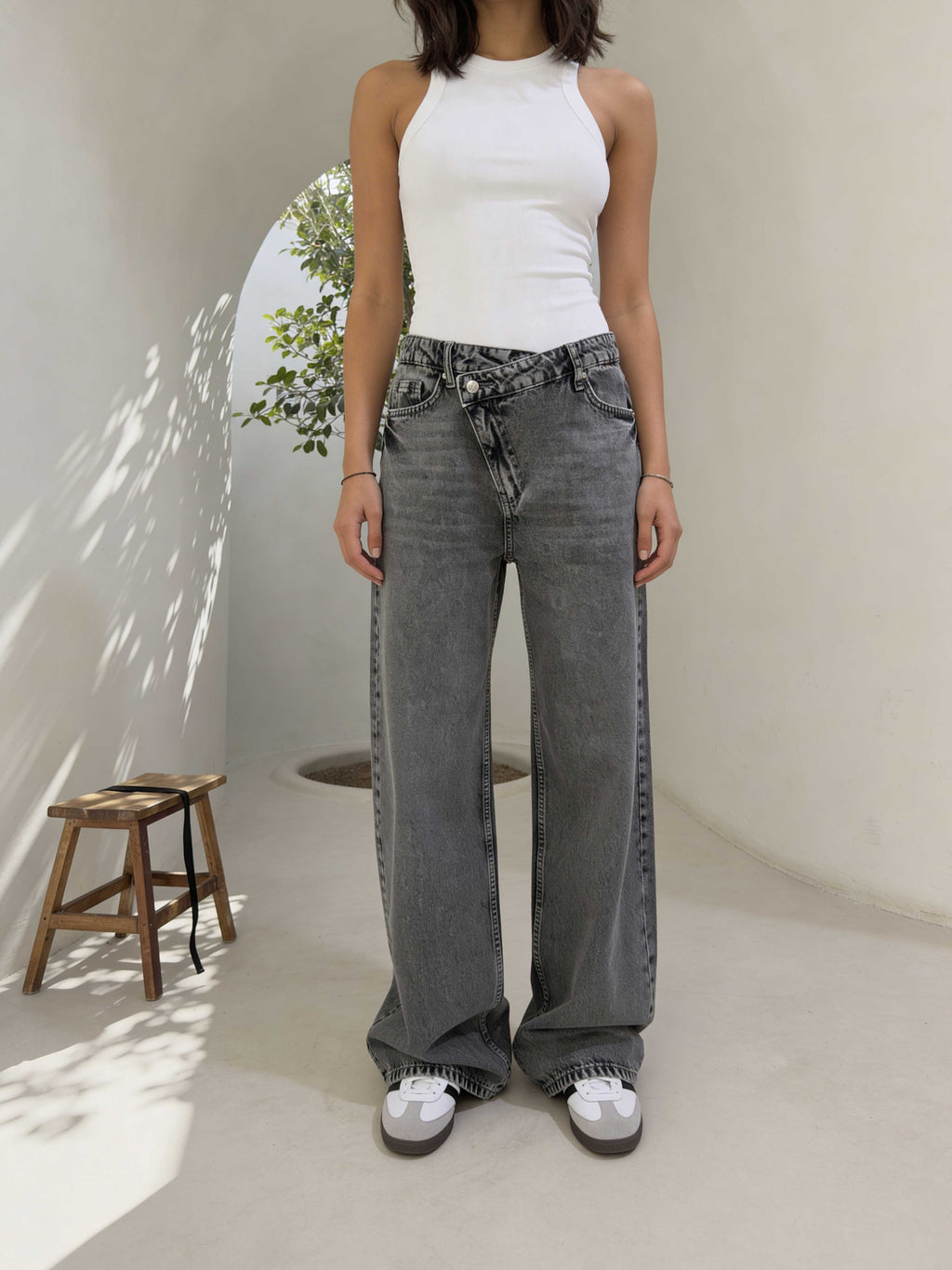 Crossover Baggy – Mid-Waist Perfect Grey Jeans Baggy CIZARO - Cizaro Jeans