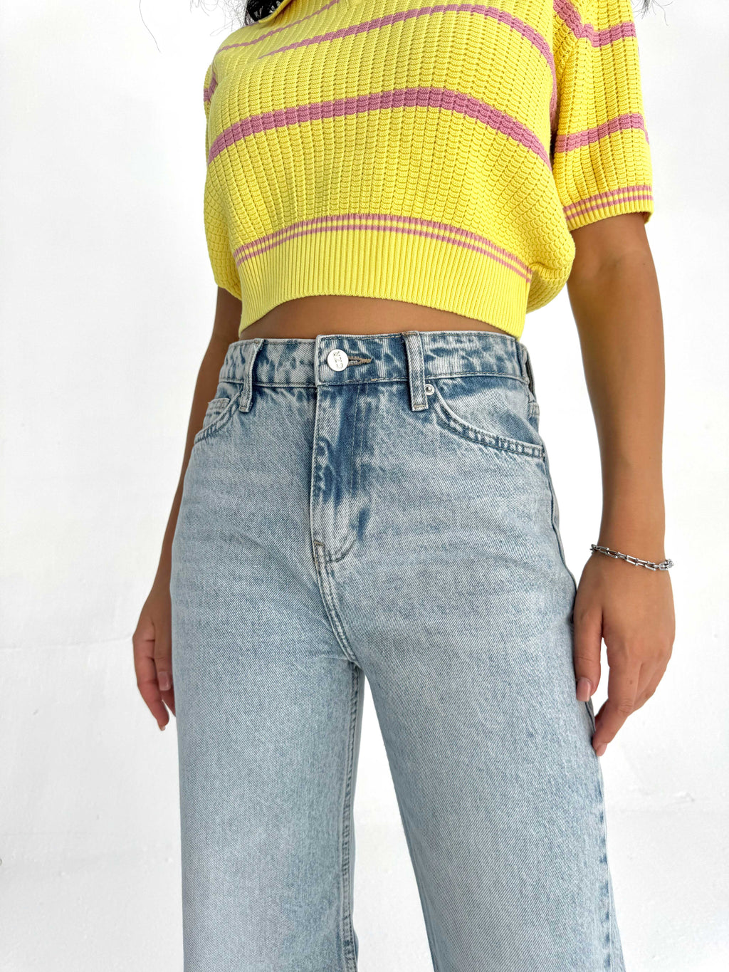 Baggy High Waist Flex Waist – Light Acid Blue Jeans