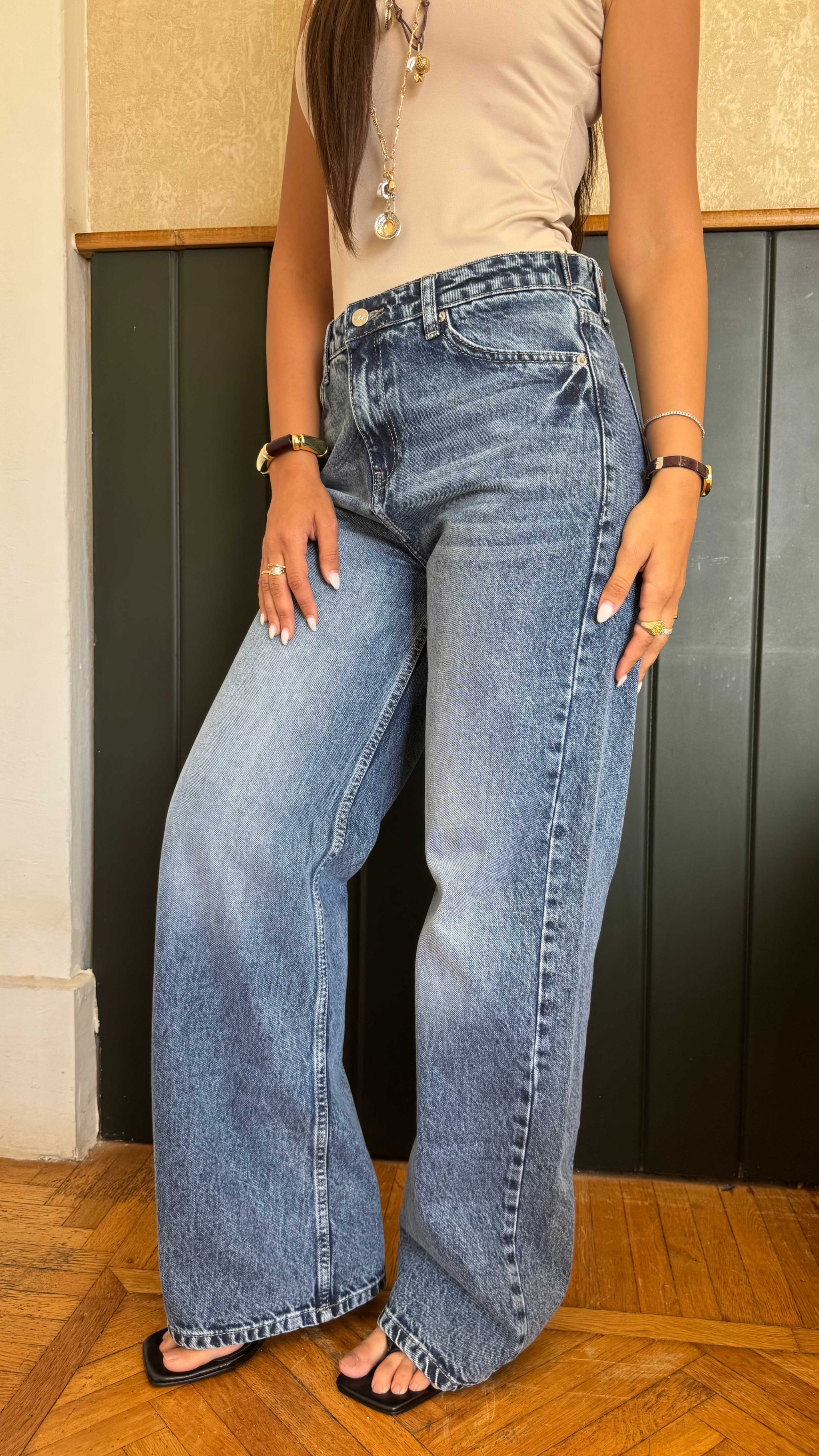 Baggy High-Waist Flex Waist Cloud-Washed Vintage Blue Jeans