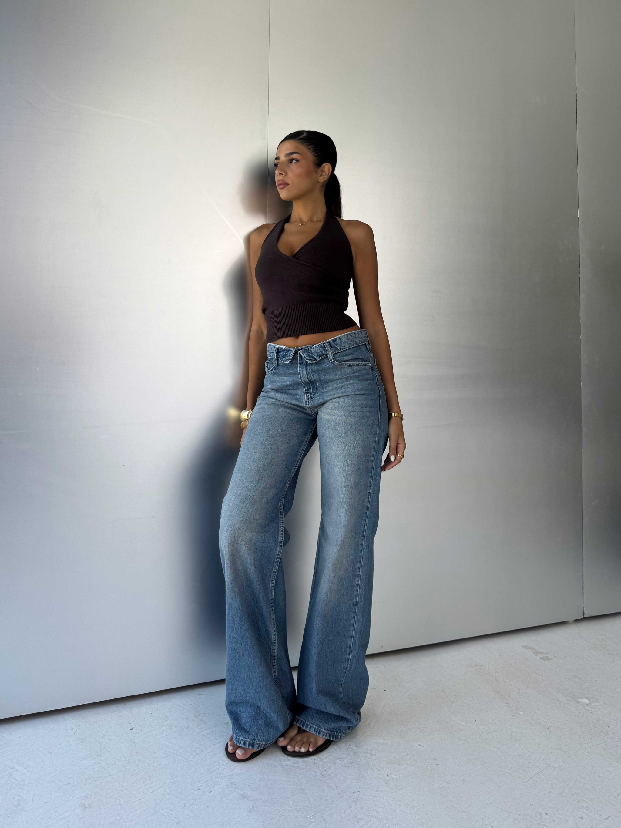 Folded Waistband Baggy – Low-Waist Light Vintage Blue Jeans
