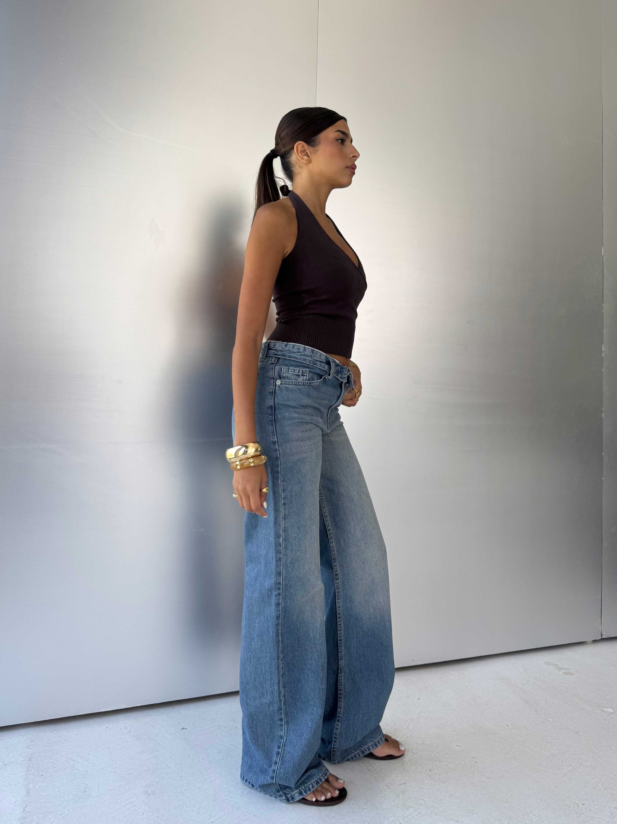 Folded Waistband Baggy – Low-Waist Light Vintage Blue Jeans