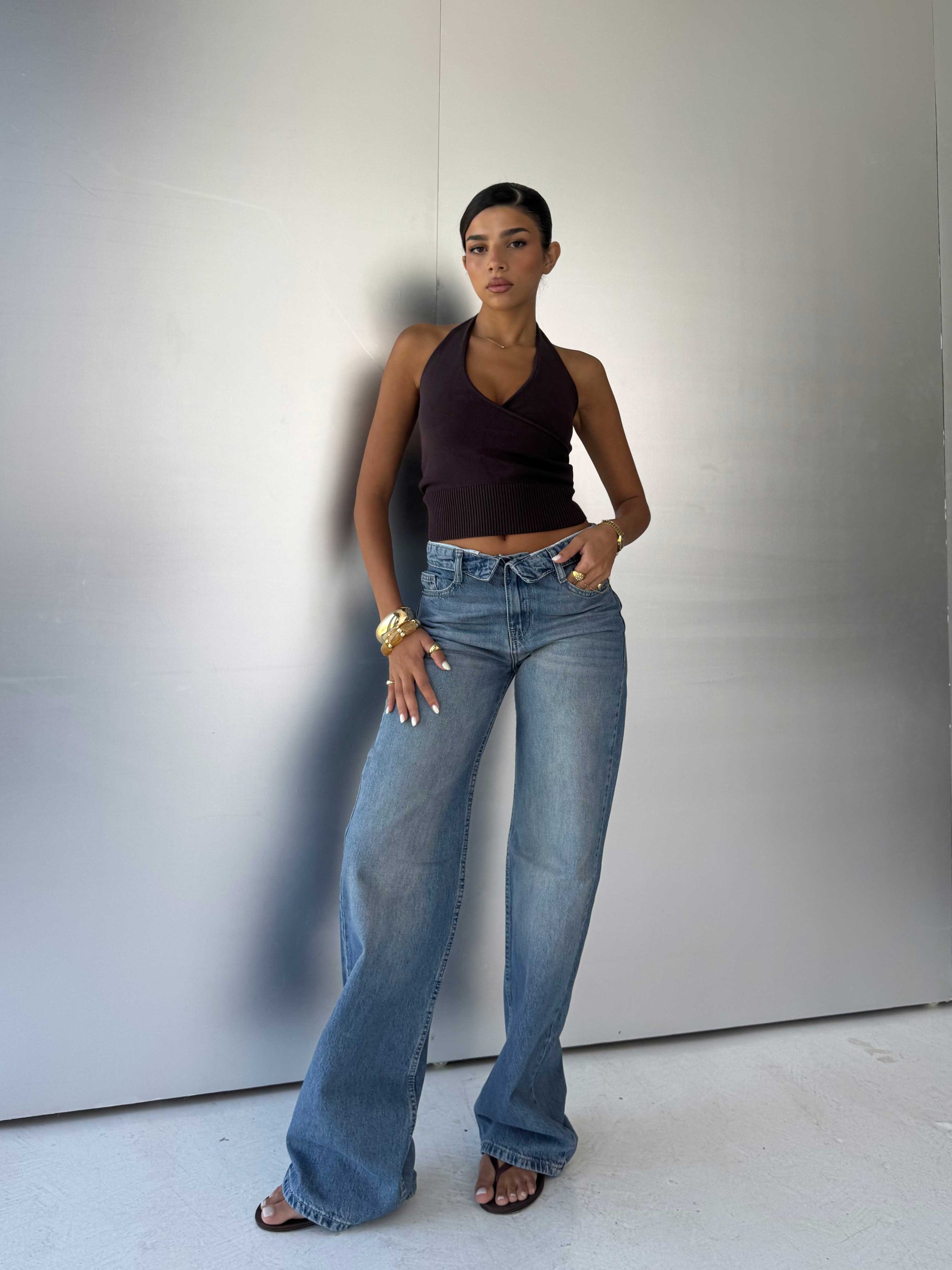 Folded Waistband Baggy – Low-Waist Light Vintage Blue Jeans