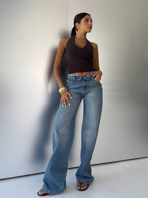 Folded Waistband Baggy – Low-Waist Light Vintage Blue Jeans