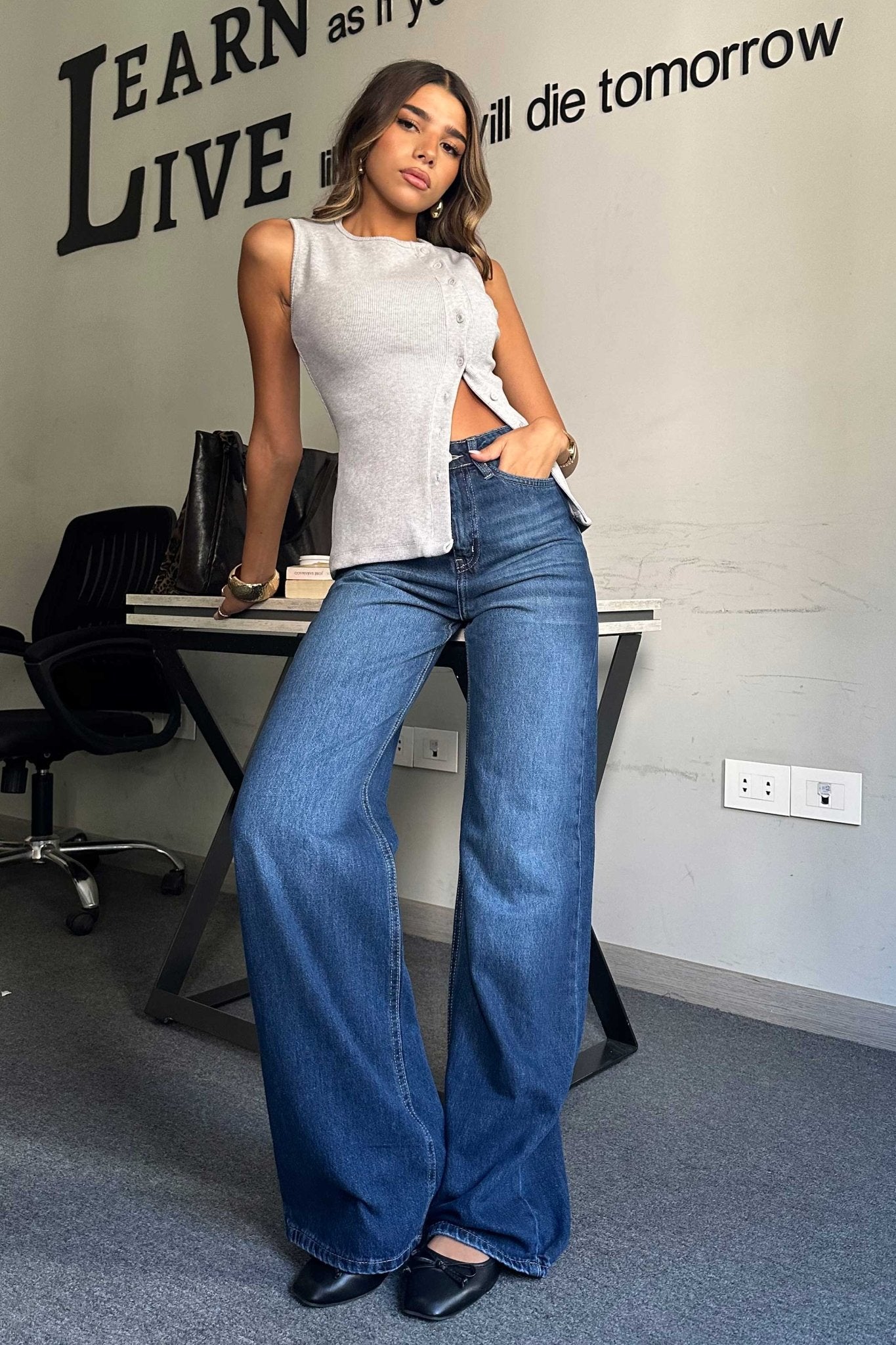 Baggy - High-Waist Washed Dark Blue Jeans Baggy CIZARO - Cizaro Jeans