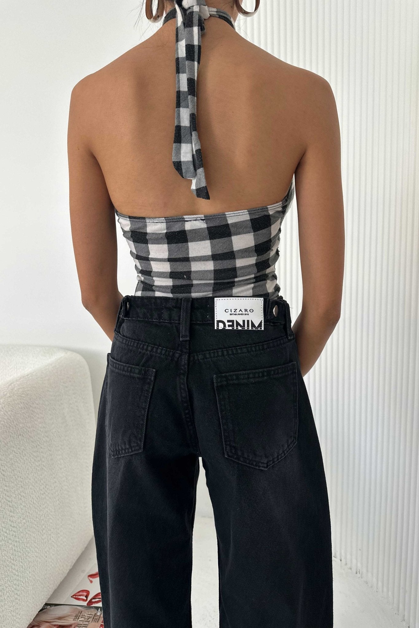 Baggy - Mid Rise Flex Waist Washed Black Jeans Baggy CIZARO - Cizaro Jeans