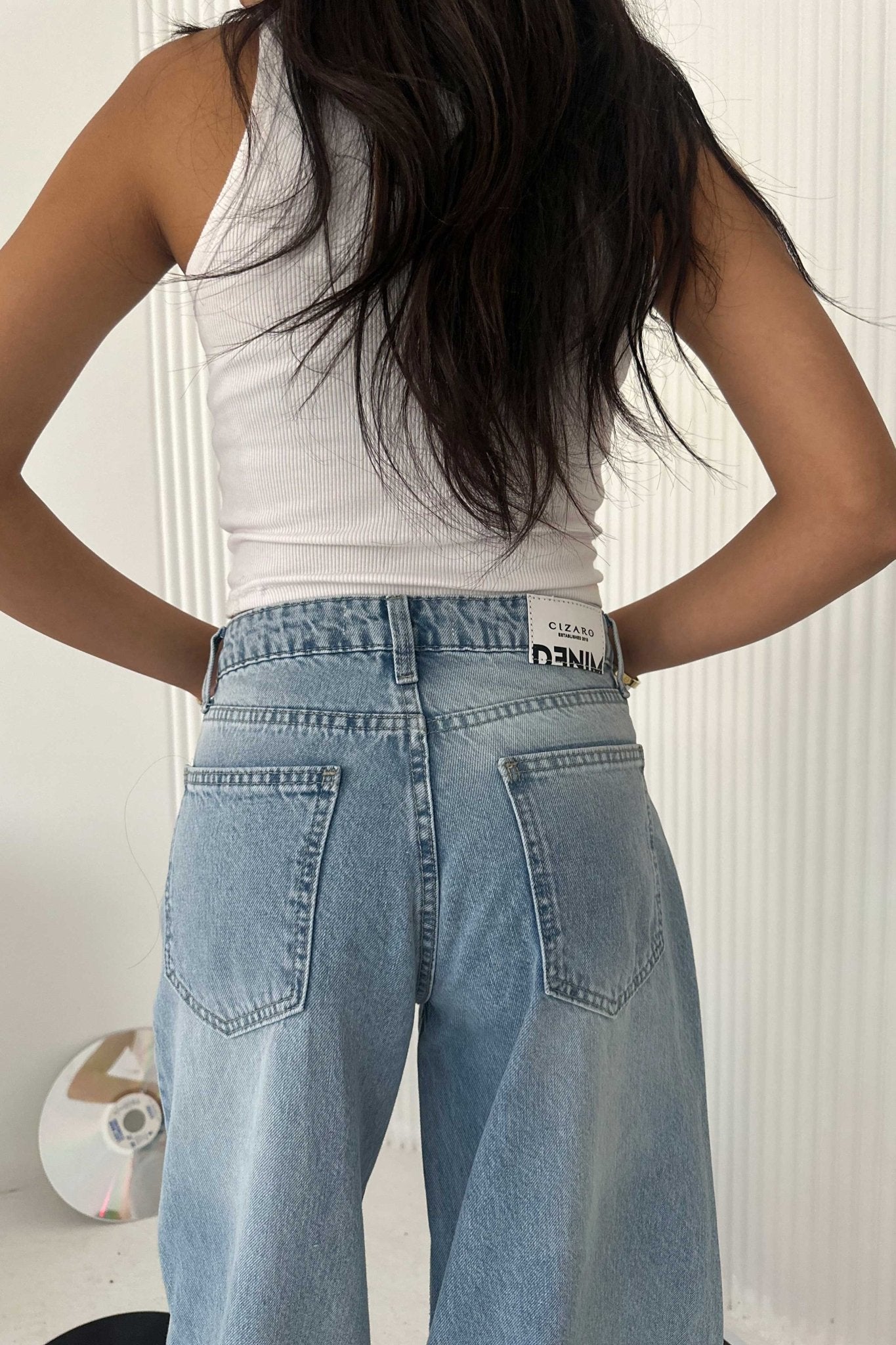 Loose Baggy - Mid Rise Bright Blue Jeans Baggy CIZARO - Cizaro Jeans