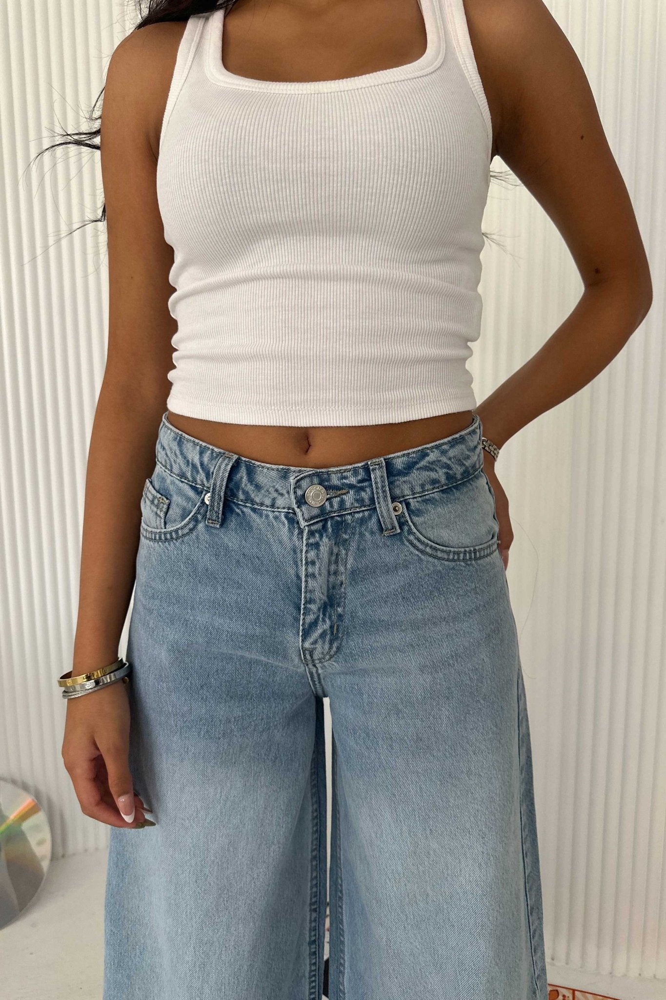 Loose Baggy - Mid Rise Bright Blue Jeans Baggy CIZARO - Cizaro Jeans