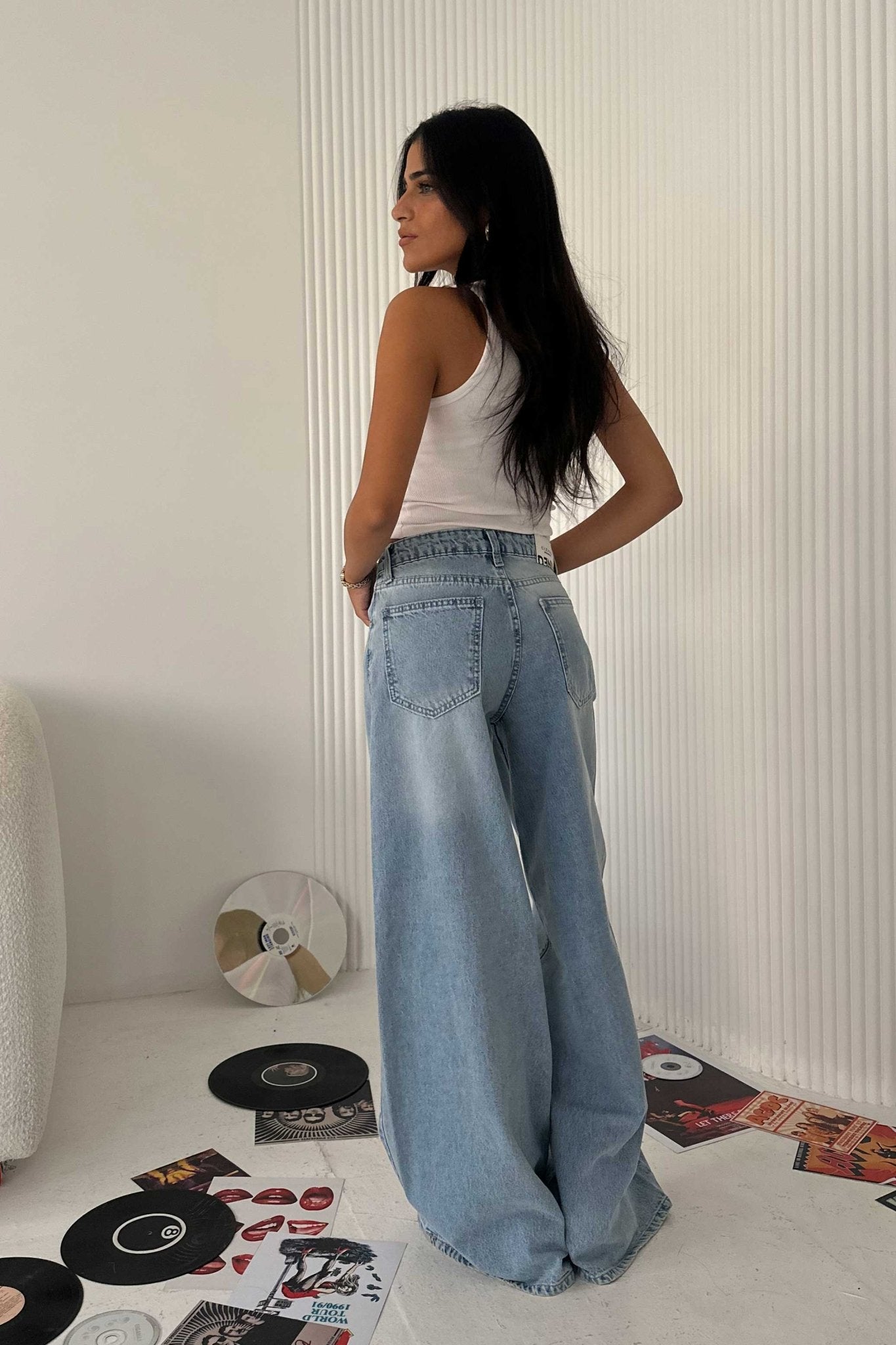 Loose Baggy - Mid Rise Bright Blue Jeans Baggy CIZARO - Cizaro Jeans