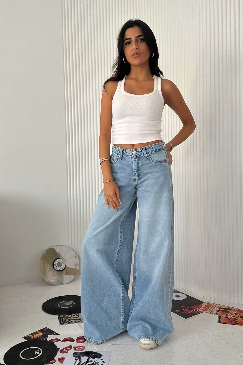 Loose Baggy - Mid Rise Bright Blue Jeans Baggy CIZARO - Cizaro Jeans