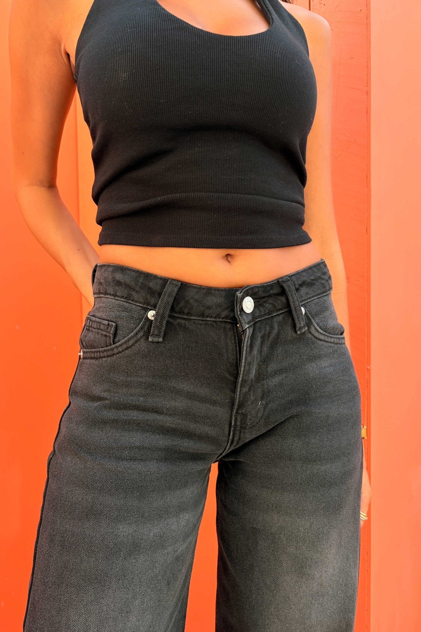 Baggy – Low Waist Folded Hem Washed Black Jeans Baggy CIZARO - Cizaro Jeans