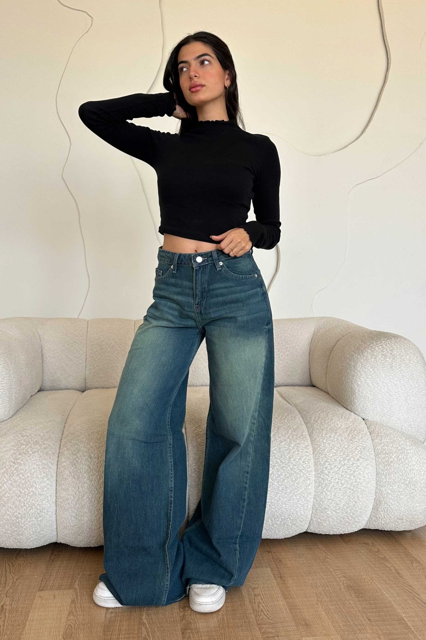Super Baggy – Mid Rise Vintage Green Jeans Baggy CIZARO - Cizaro Jeans