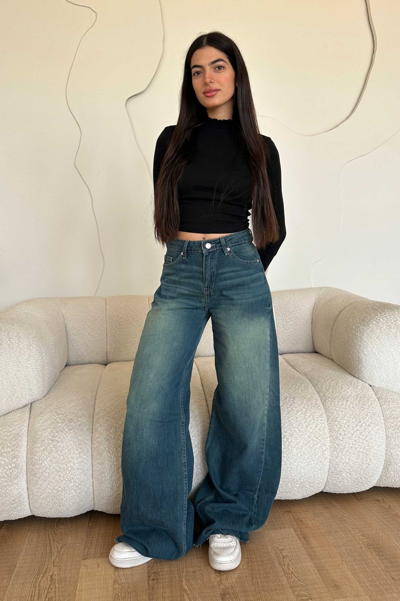 Super Baggy – Mid Rise Vintage Green Jeans Baggy CIZARO - Cizaro Jeans