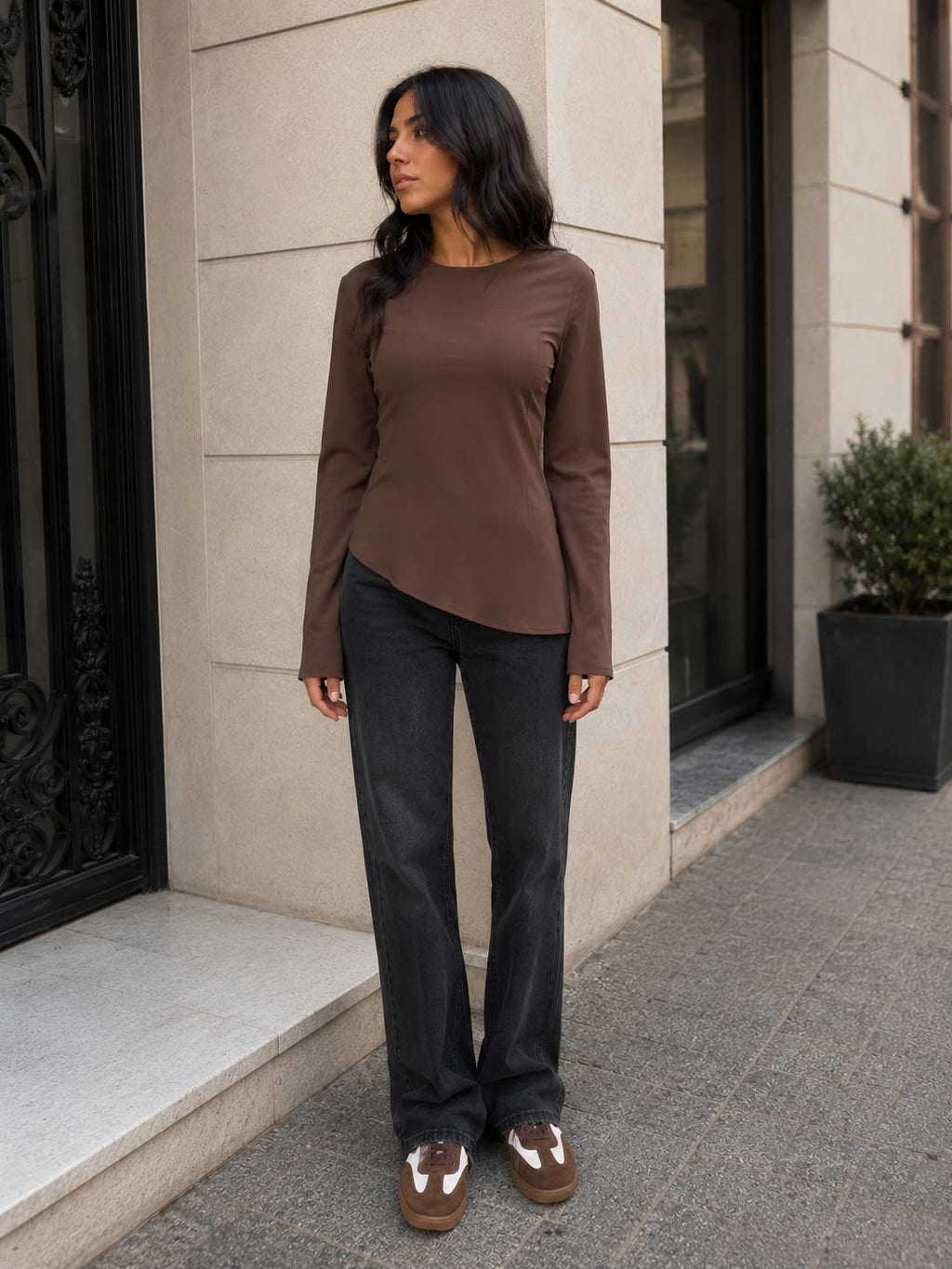 Back-Tie Flare Sleeve Blouse – Brown