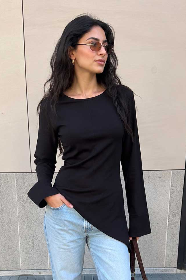 Back-Tie Flare Sleeve Blouse – Black
