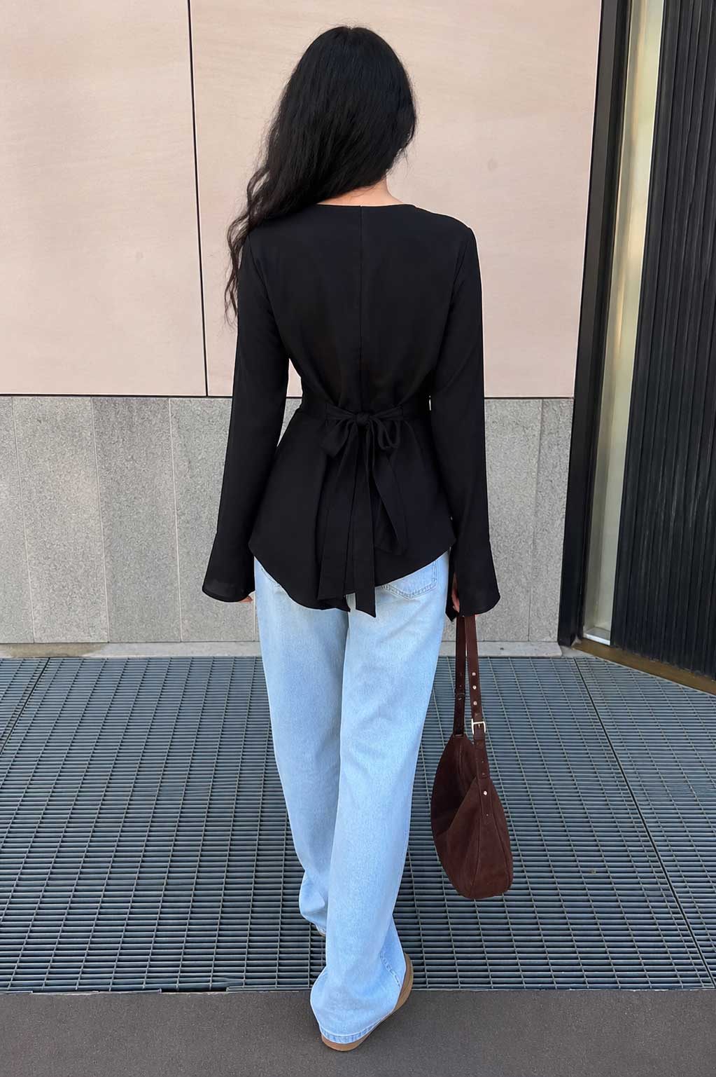 Back-Tie Flare Sleeve Blouse – Black
