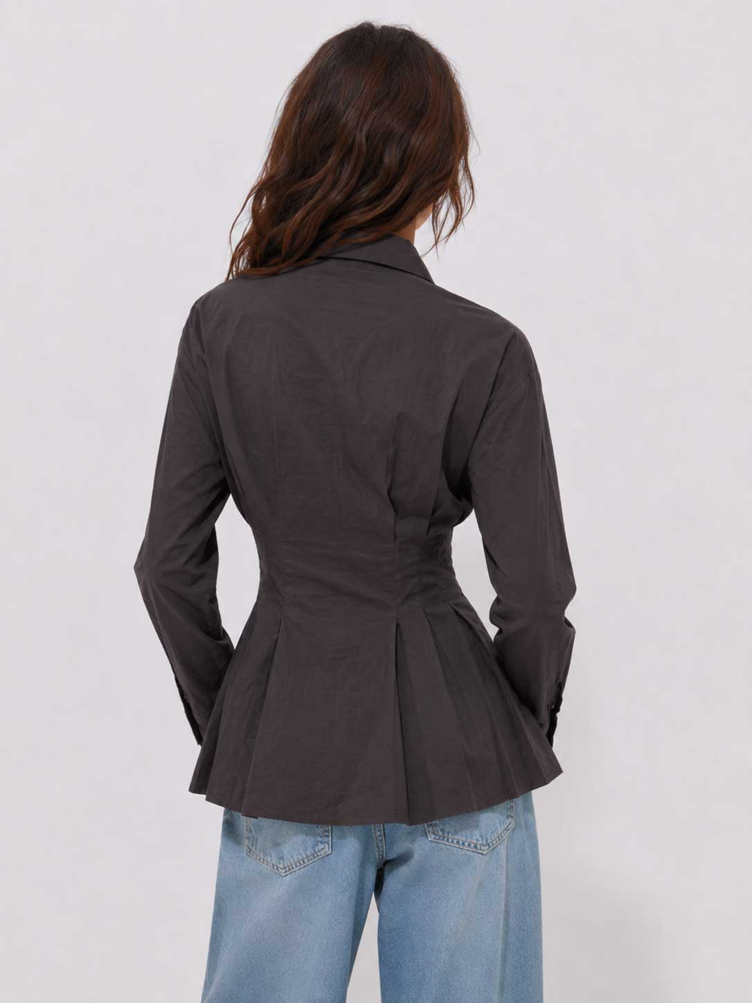 Pleated Waist Linen Blouse – Dark Chocolate