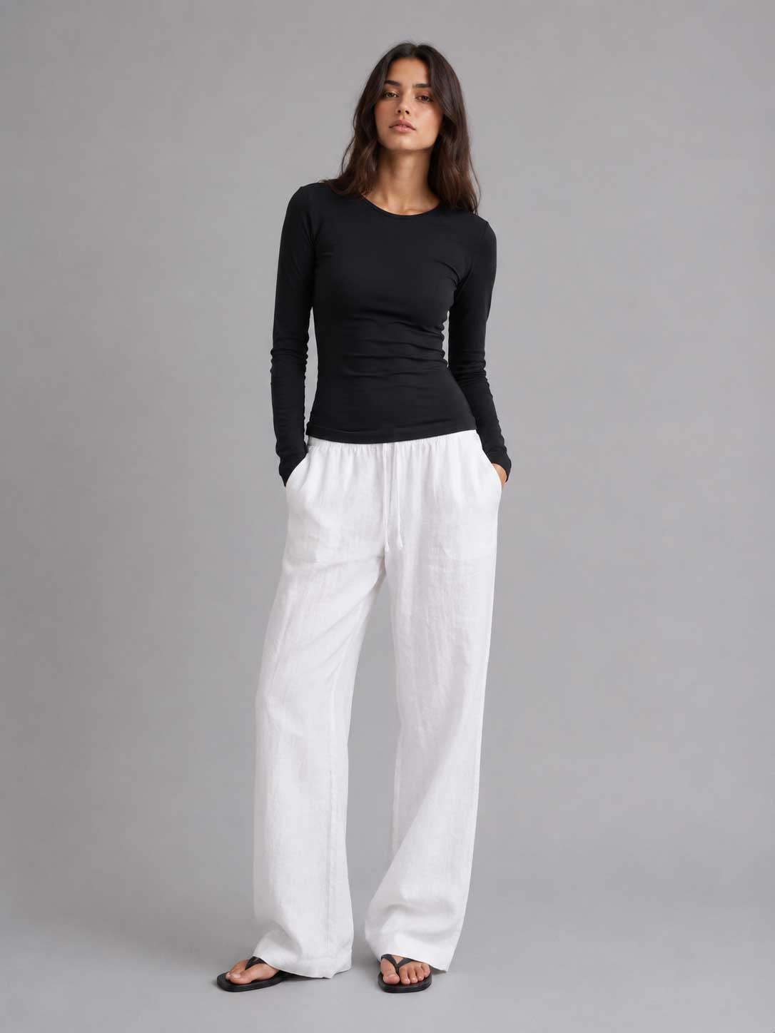 Double-Layer Fitted Long Sleeve Crew Neck Top – Black Top CIZARO - Cizaro Jeans