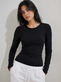 Double-Layer Fitted Long Sleeve Crew Neck Top – Black Top CIZARO - Cizaro Jeans