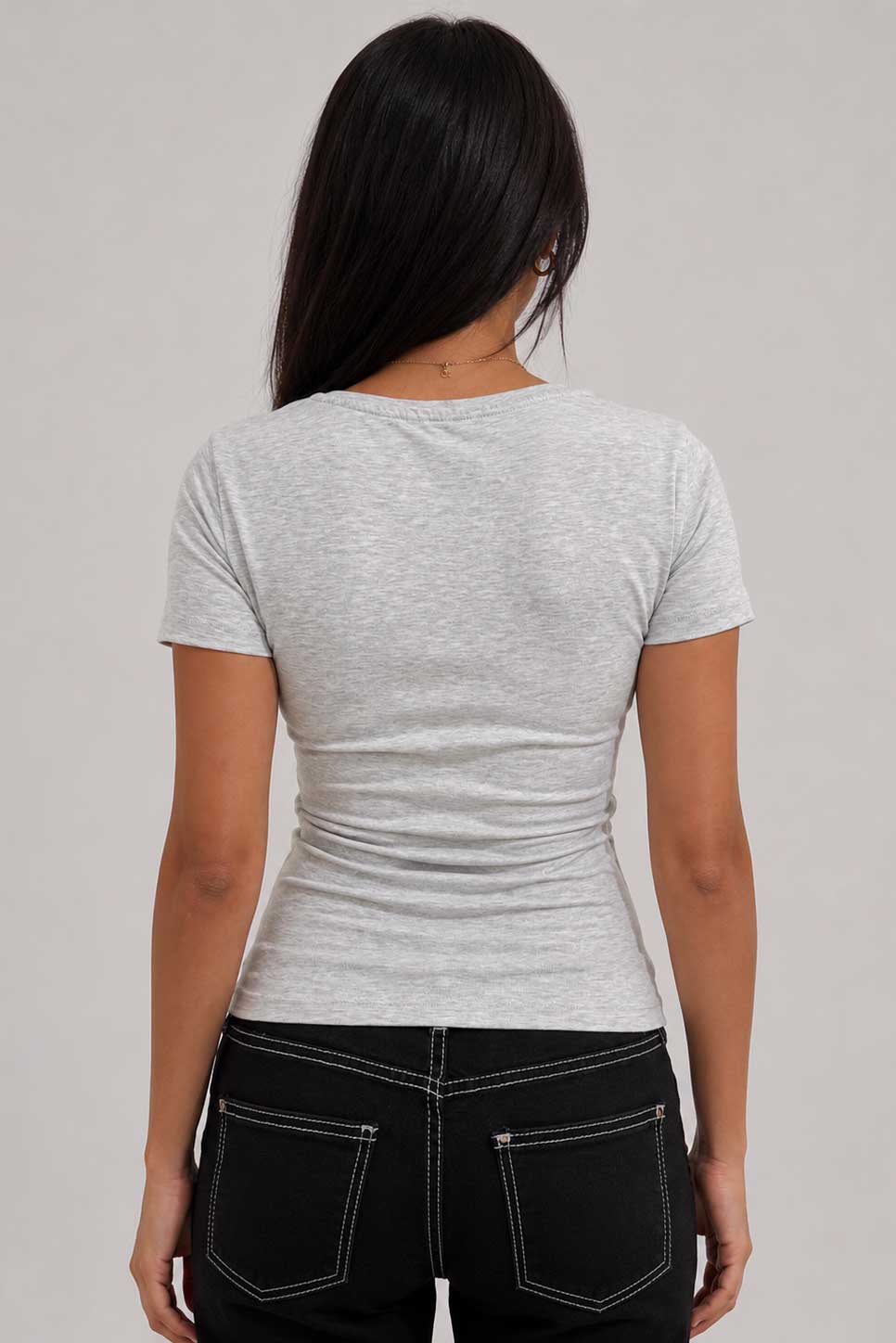 Double-Layer Fitted Short Sleeve U-Neck Top – Heather Gray T-shirt CIZARO - Cizaro Jeans