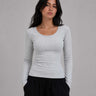 Double-Layer Fitted Long Sleeve U-Neck Top – Gray