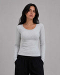 Double-Layer Fitted Long Sleeve U-Neck Top – Gray T-shirt CIZARO - Cizaro Jeans