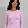 Double-Layer Fitted Long Sleeve Crew Neck Top – Pink