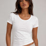 Double-Layer Fitted Short Sleeve U-Neck Top – Pure White