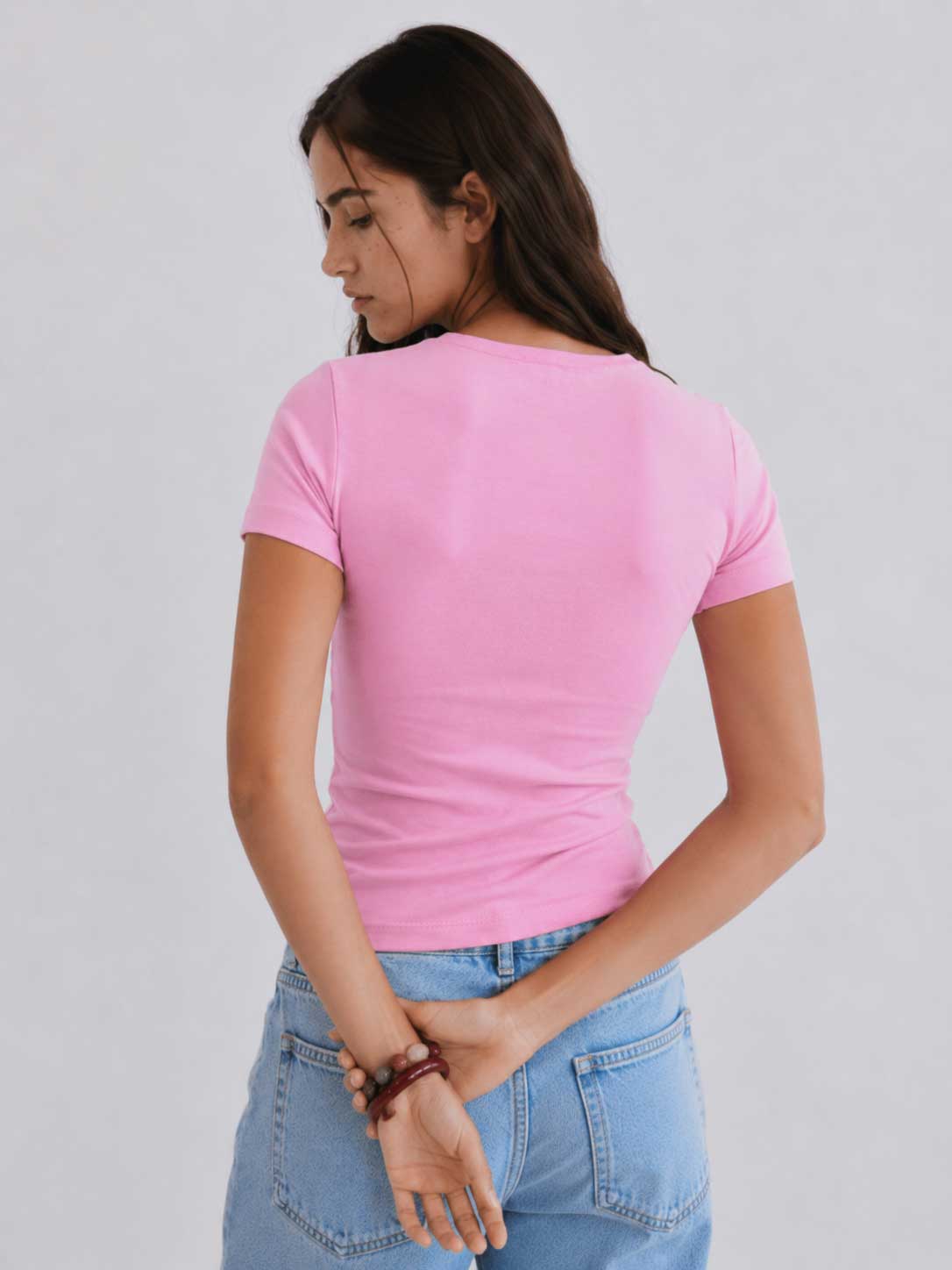 Double-Layer Fitted Short Sleeve Crew-Neck Top – Pink Top CIZARO - Cizaro Jeans