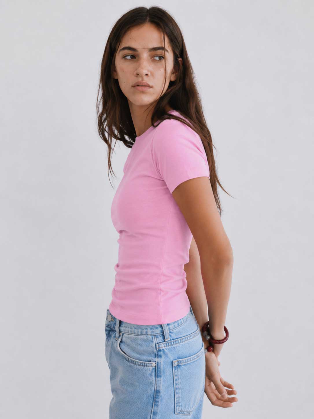 Double-Layer Fitted Short Sleeve Crew-Neck Top – Pink Top CIZARO - Cizaro Jeans