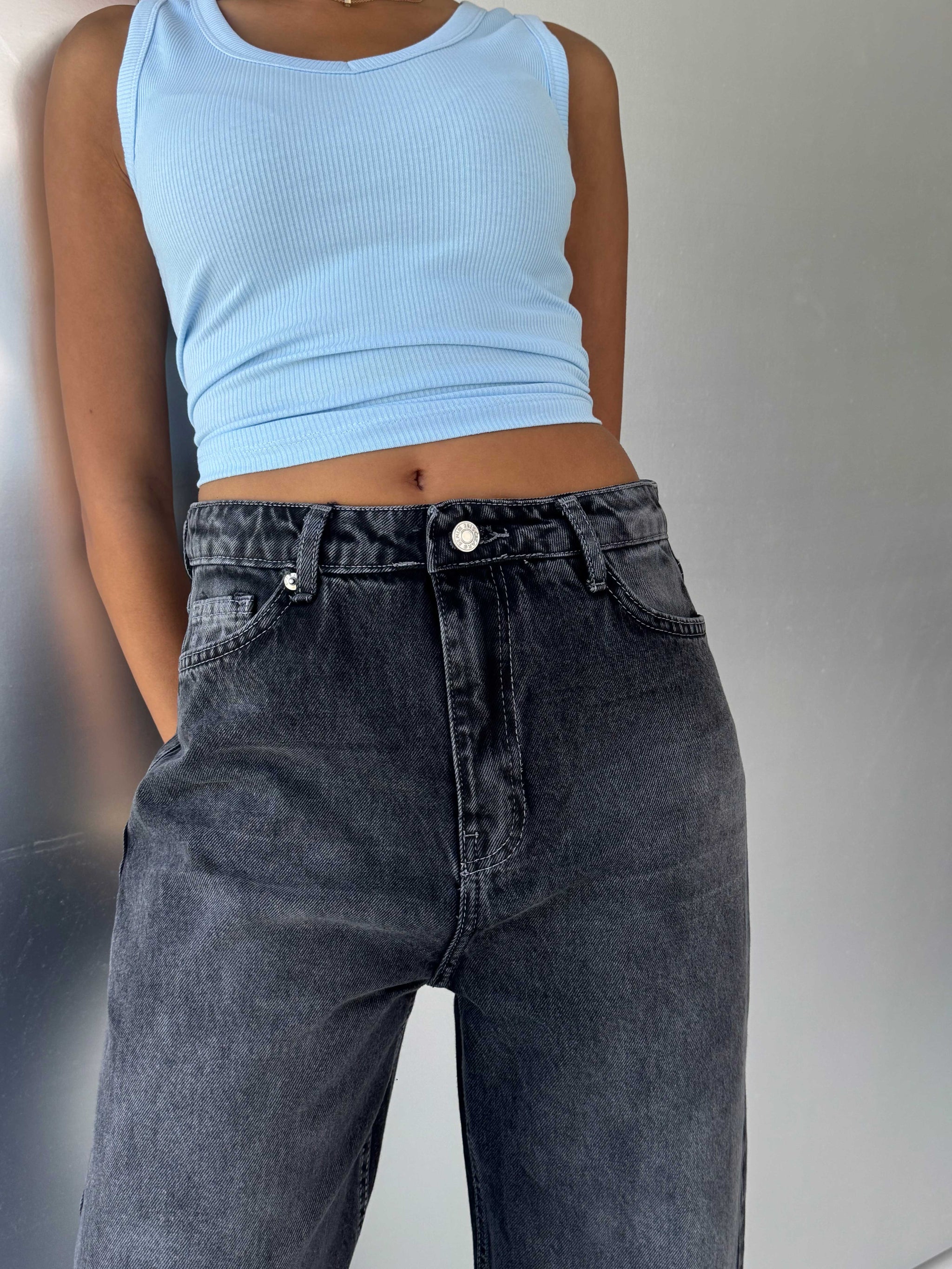 Baggy High-Waist Washed Black Jeans Baggy CIZARO - Cizaro Jeans
