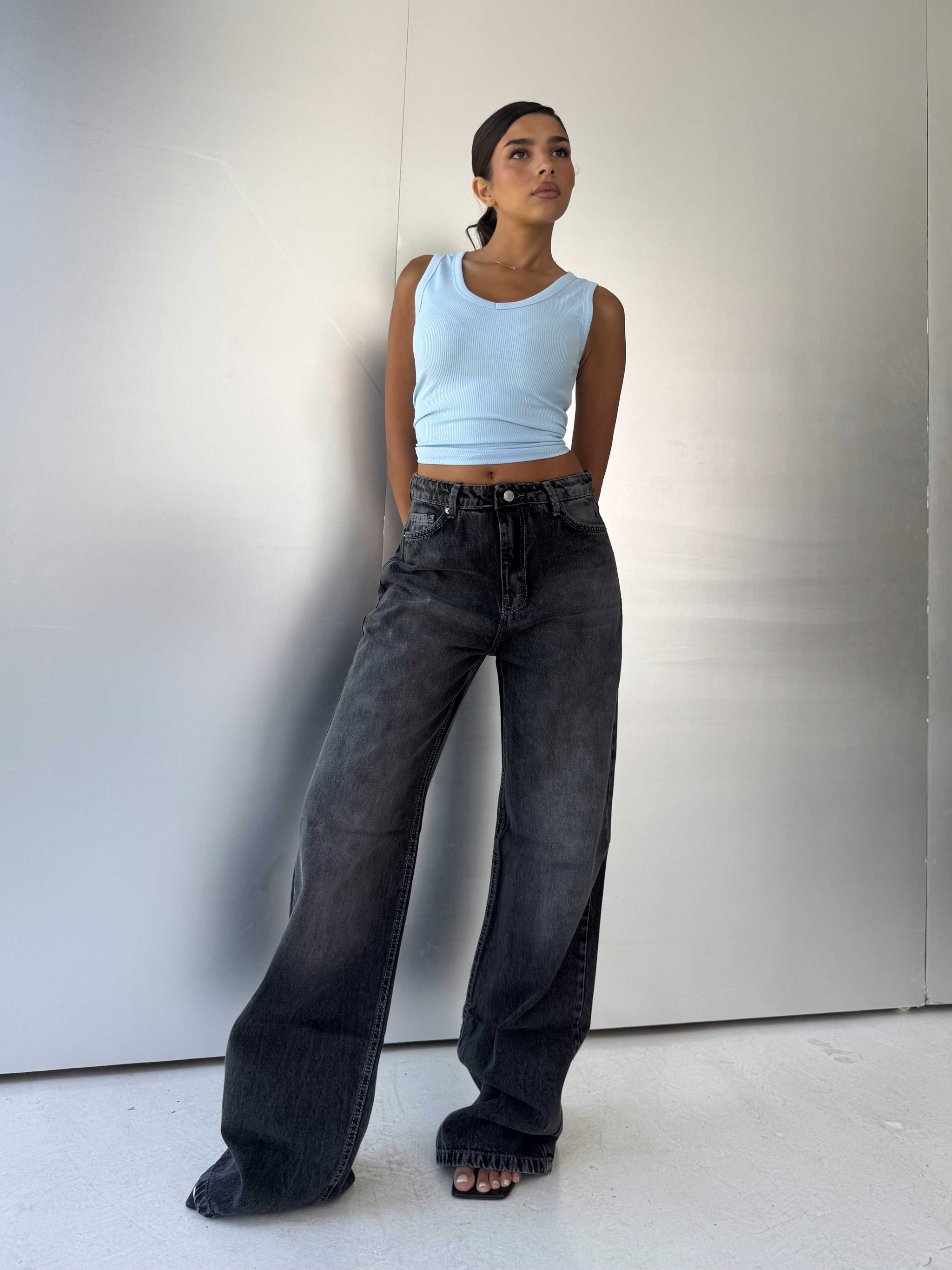 Baggy High-Waist Washed Black Jeans Baggy CIZARO - Cizaro Jeans