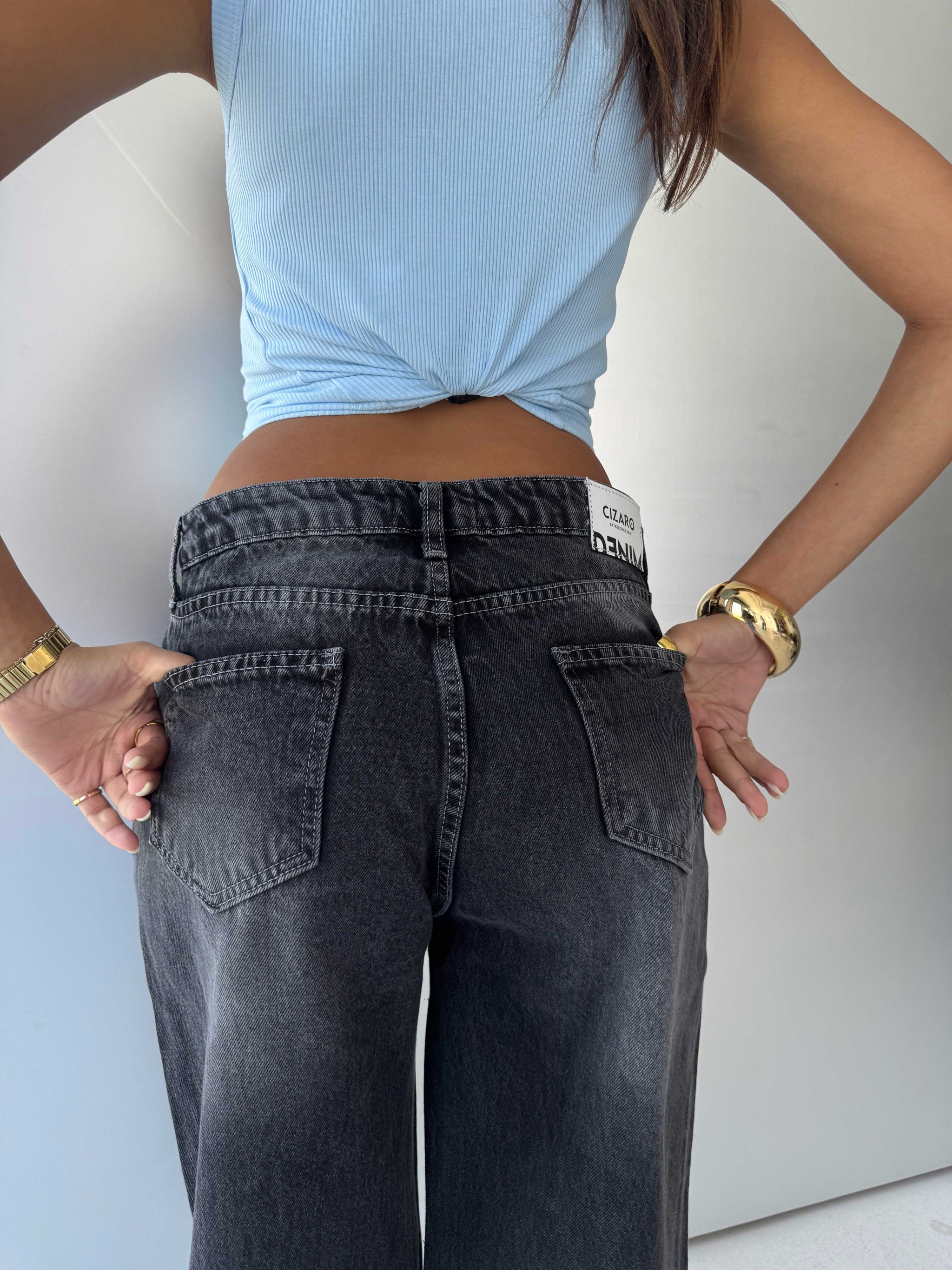 Baggy High-Waist Washed Black Jeans Baggy CIZARO - Cizaro Jeans