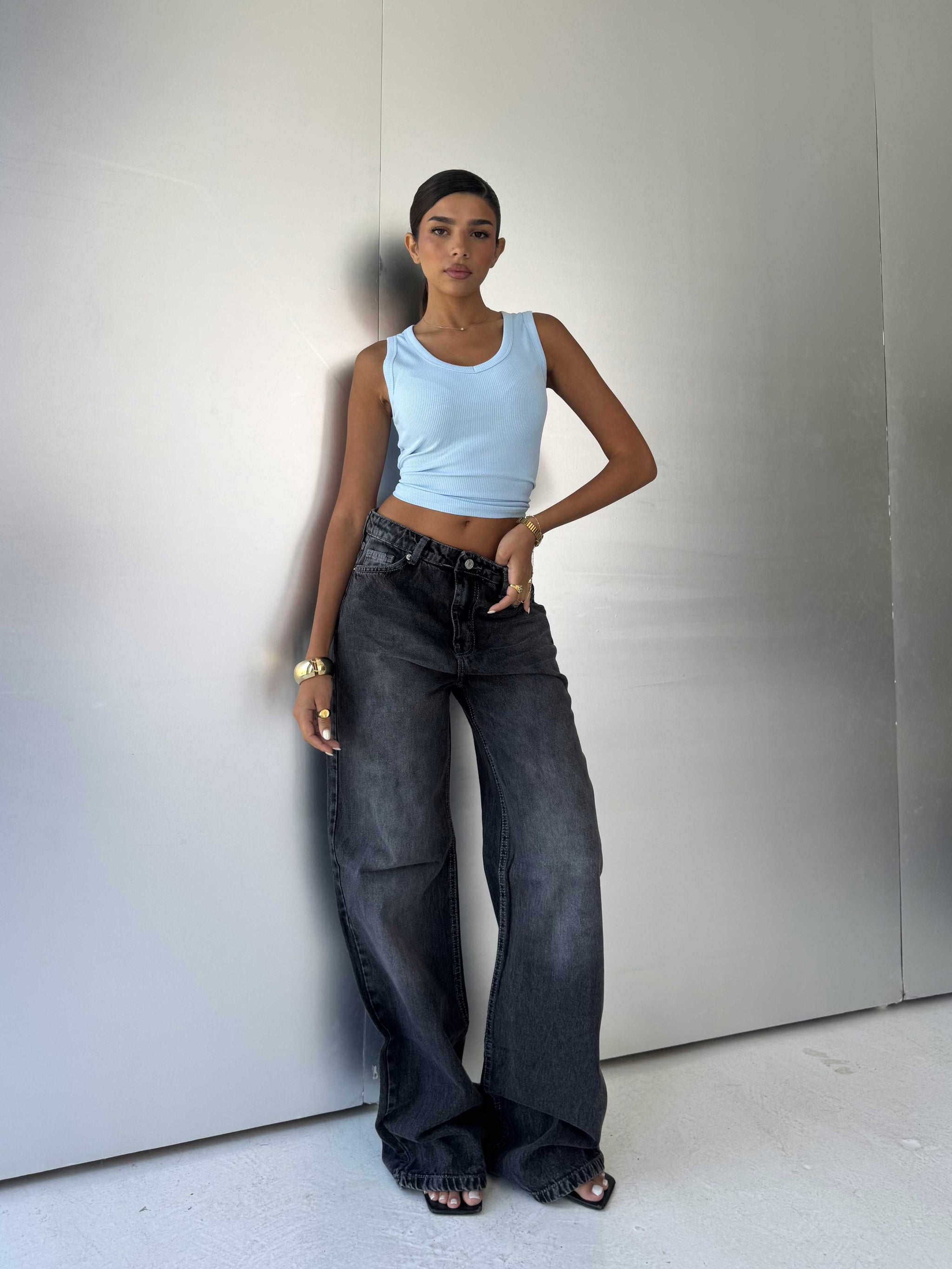 Baggy High-Waist Washed Black Jeans Baggy CIZARO - Cizaro Jeans